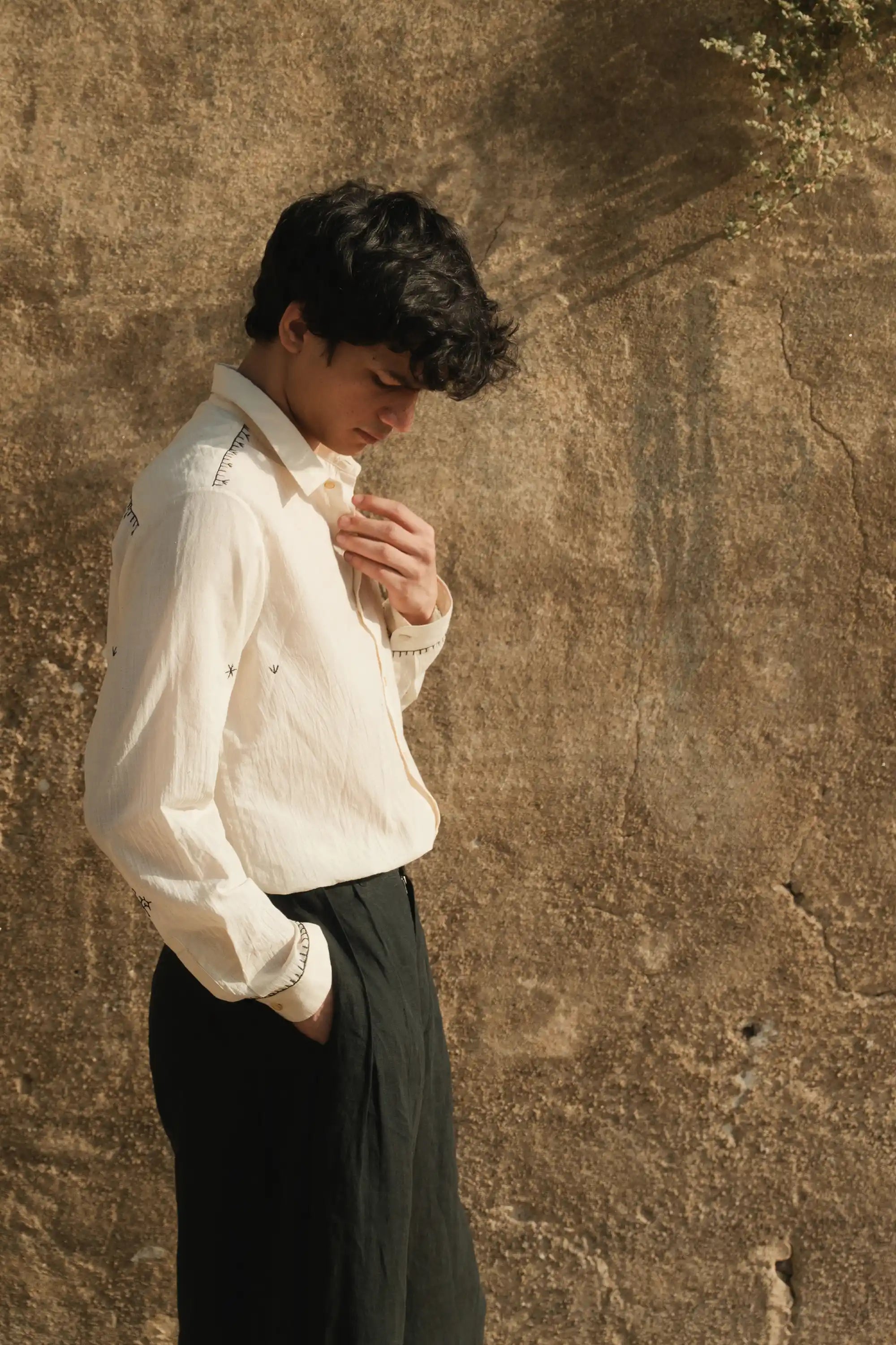 Black Cotton Pleated Trousers
