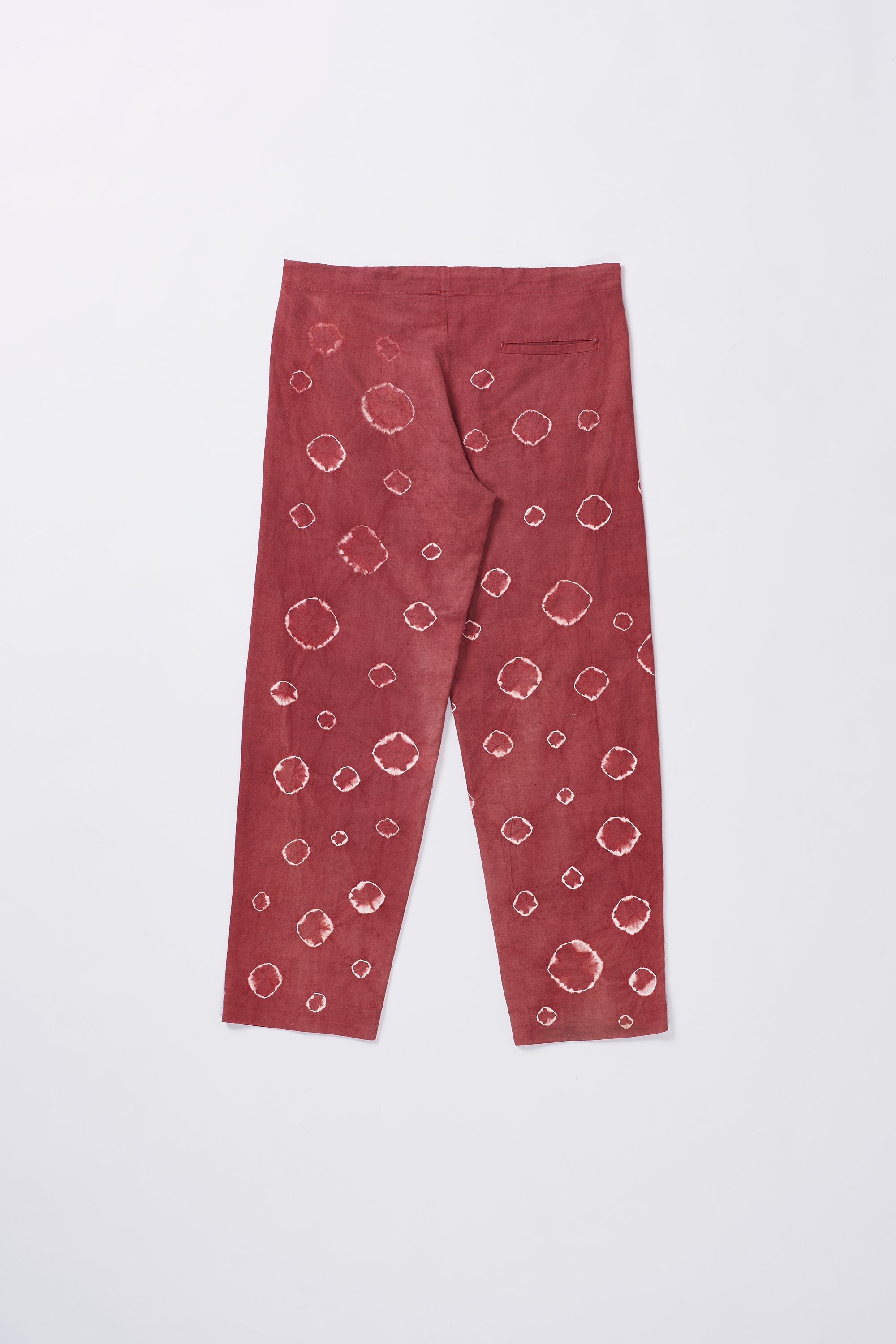 CRIMSON PINK DRAWSTRING COTTON TROUSERS CRAFTED WITH ALL OVER SHIBORI