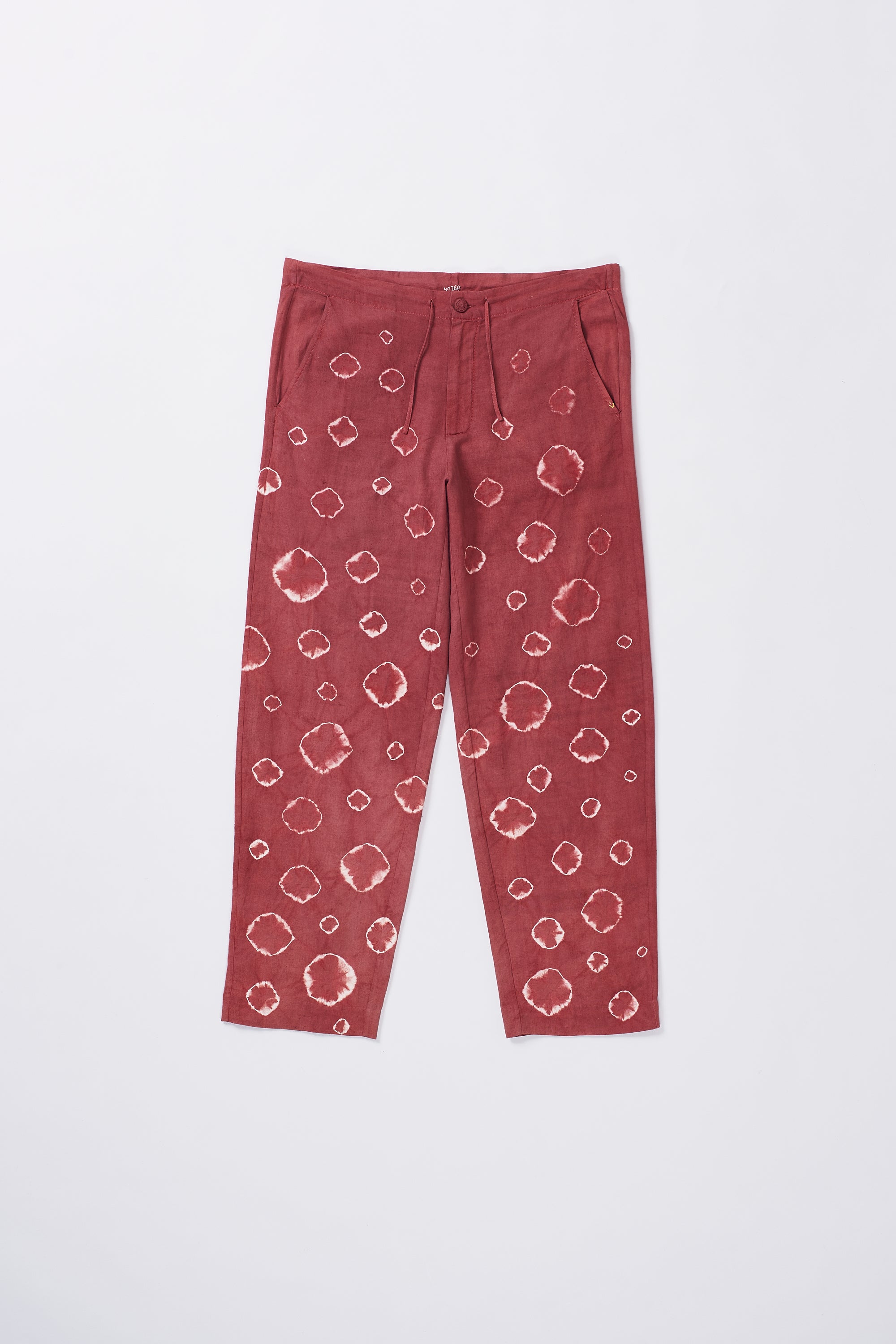 CRIMSON PINK DRAWSTRING COTTON TROUSERS CRAFTED WITH ALL OVER SHIBORI