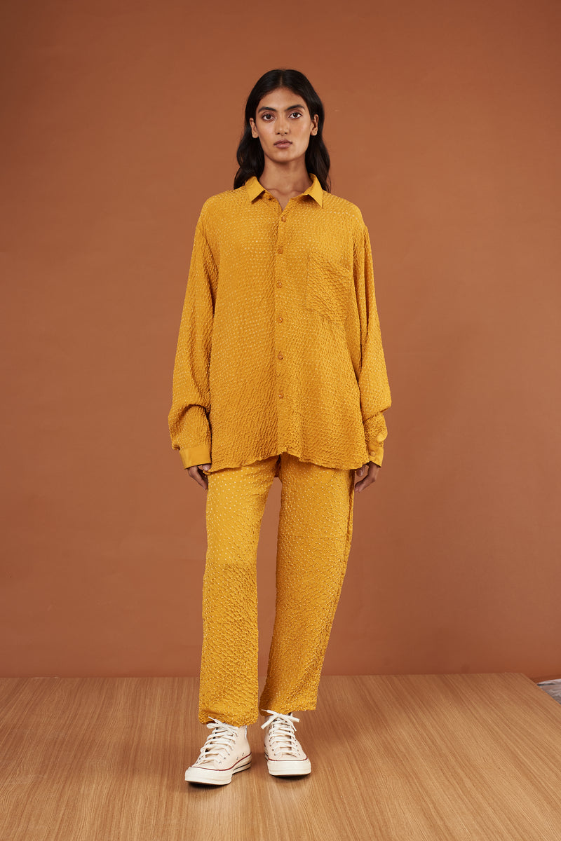 Mango Yellow All Over Bandhani Silk Pants