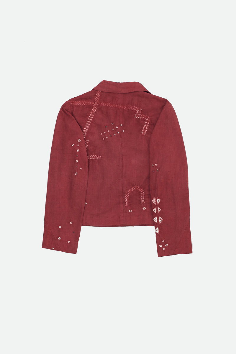 Crimson Pink Mirror Embellished Statement Jacket Featuring Shibori