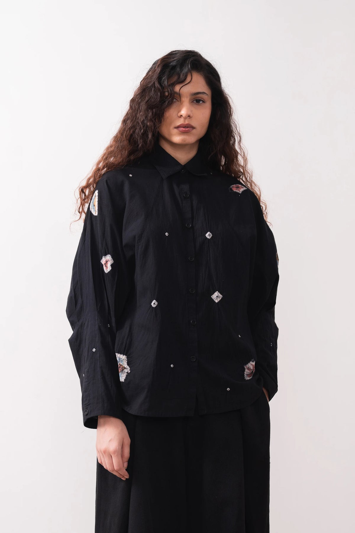 Black Elton Shirt with Shibori