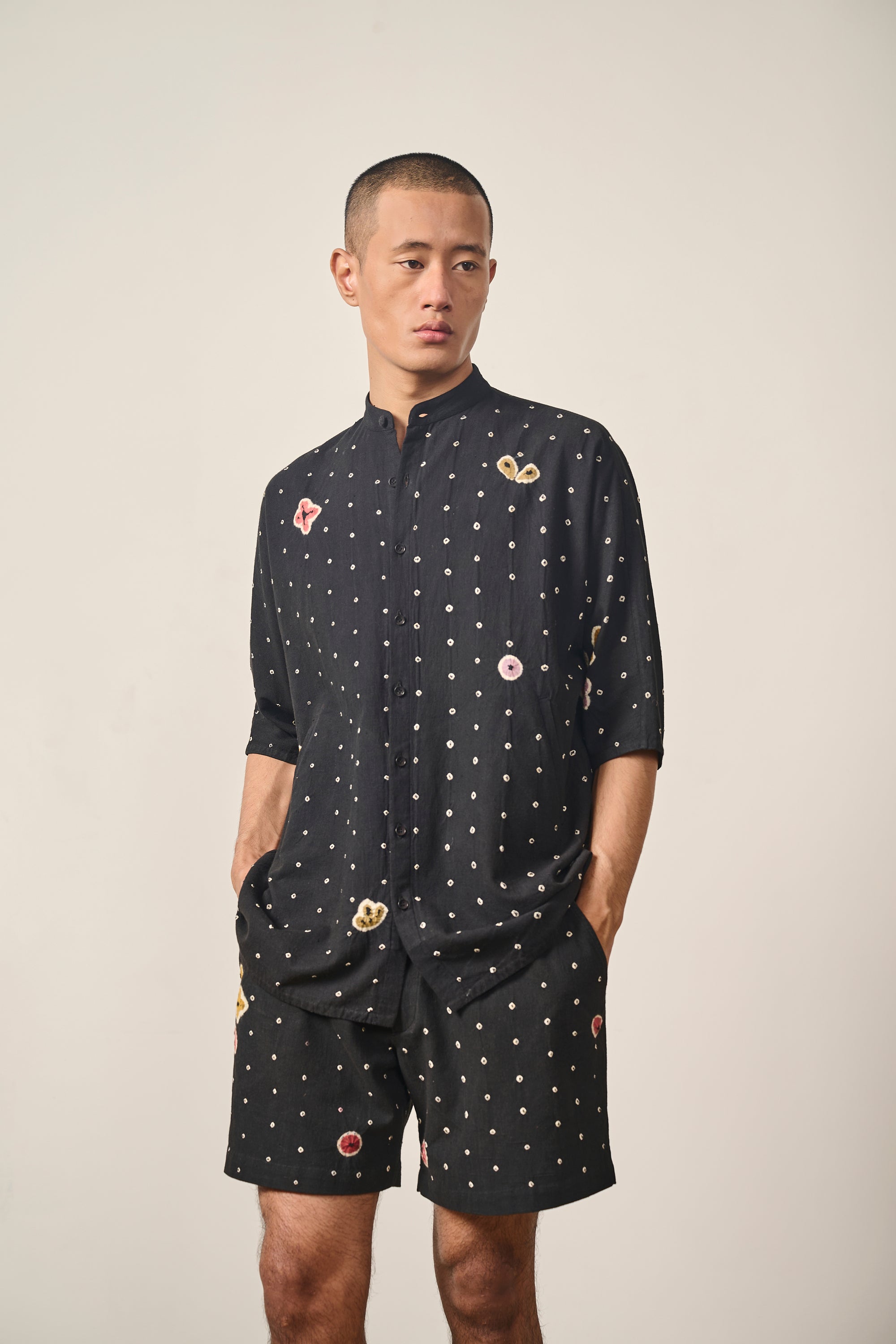 ALL-OVER BANDHANI KIMONO HALF SLEEVE SHIRT