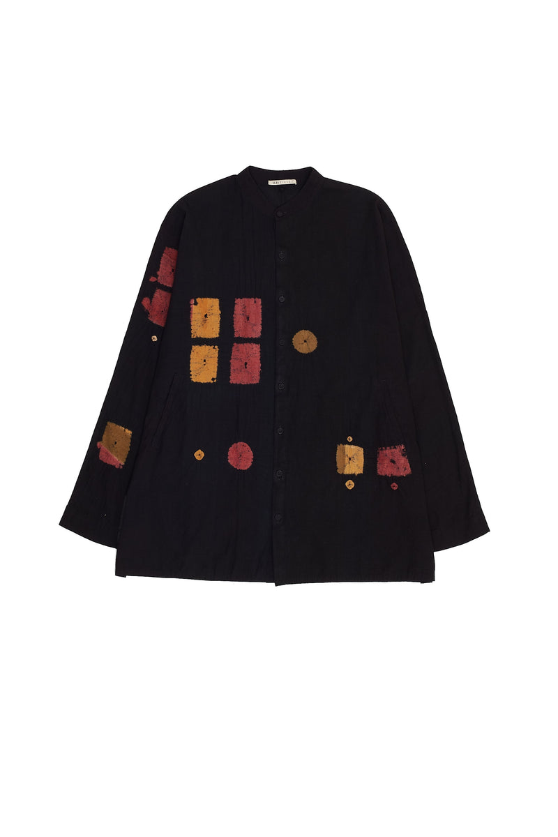 BLACK SOFT COTTON MULTICOLOUR SHIBORI SHIRT