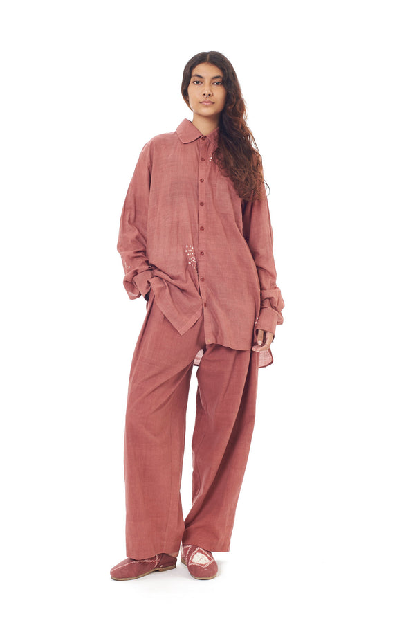Rogue Pink Relaxed Fit Fine Cotton Shirt Crafted With Shibori Motifs