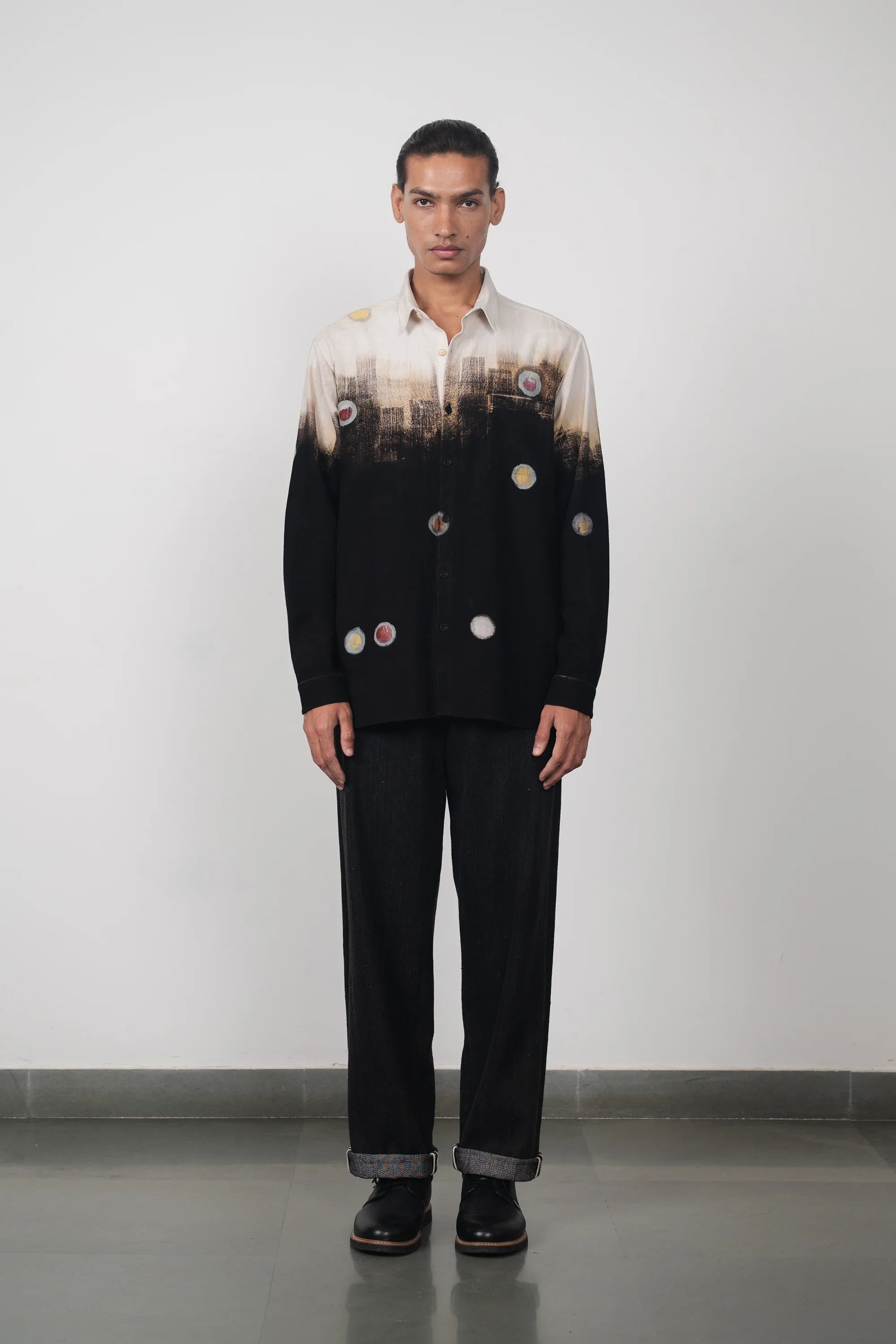 Cotton Shirt with Handpainted Brush Strokes