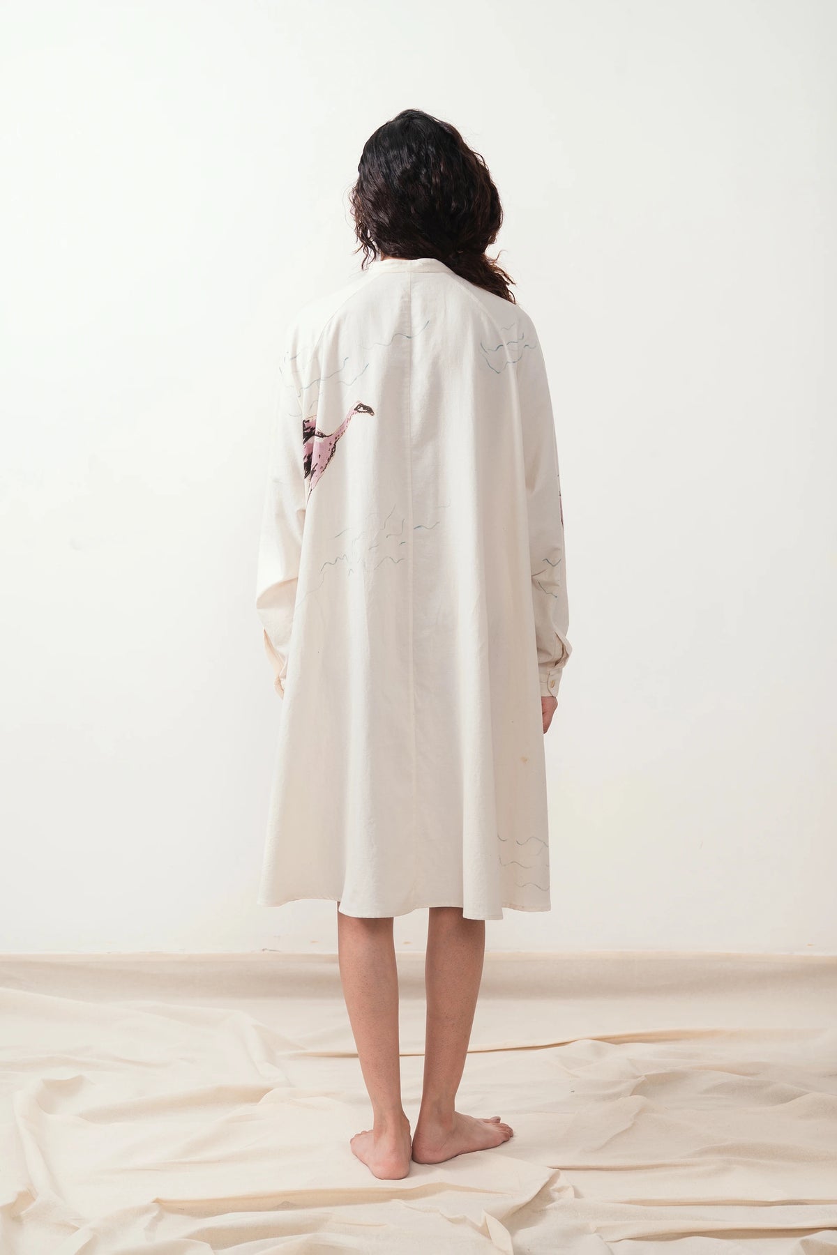 Handpainted Band Collar Shirt in Ecru