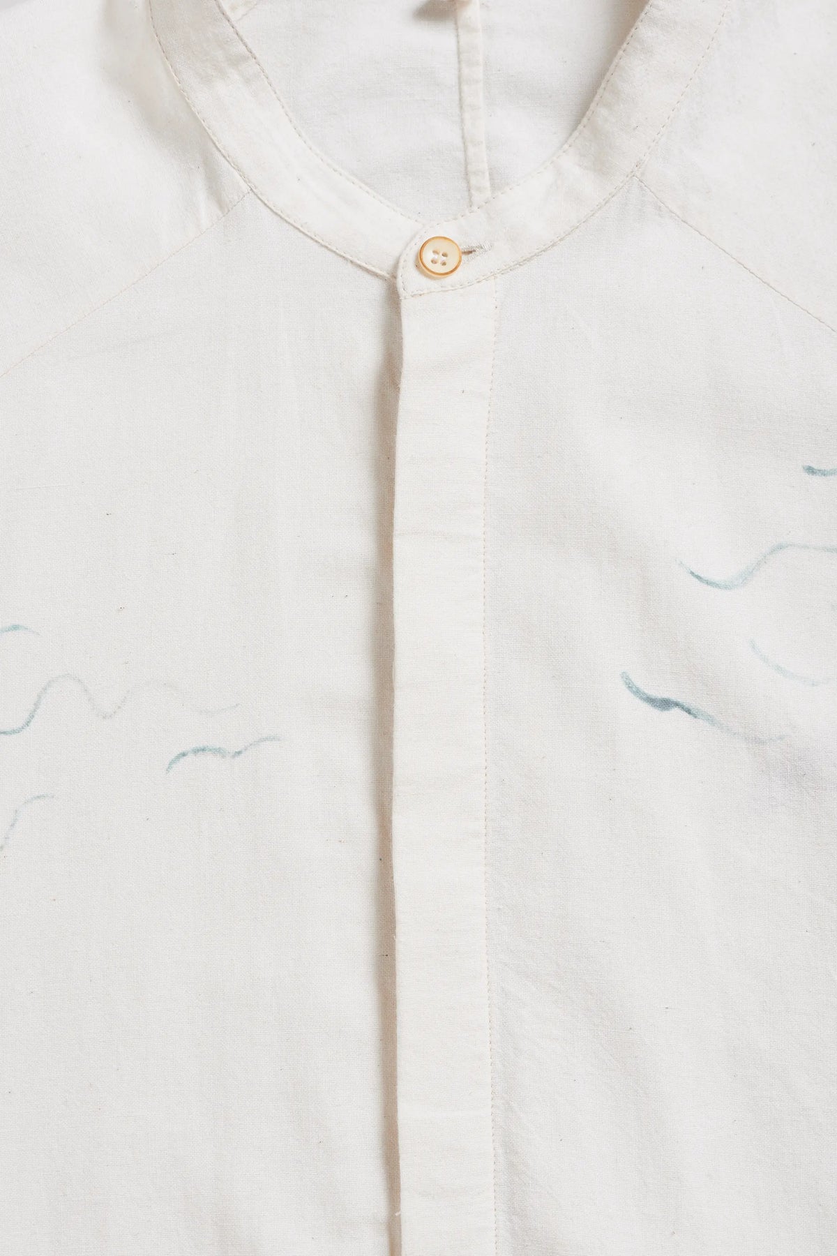Handpainted Band Collar Shirt in Ecru