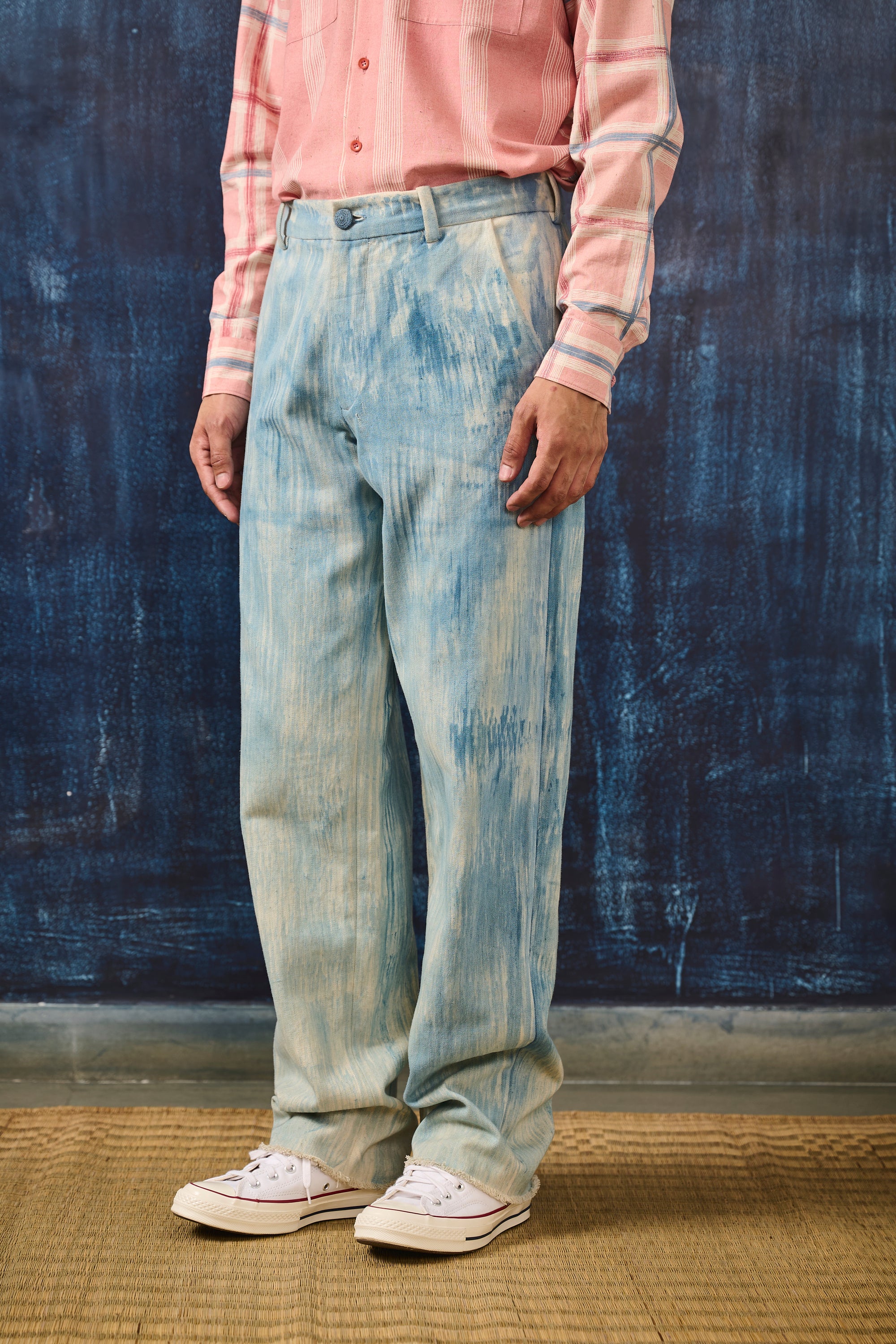 STRAIGHT FIT INDIGO BRUSHED TROUSERS