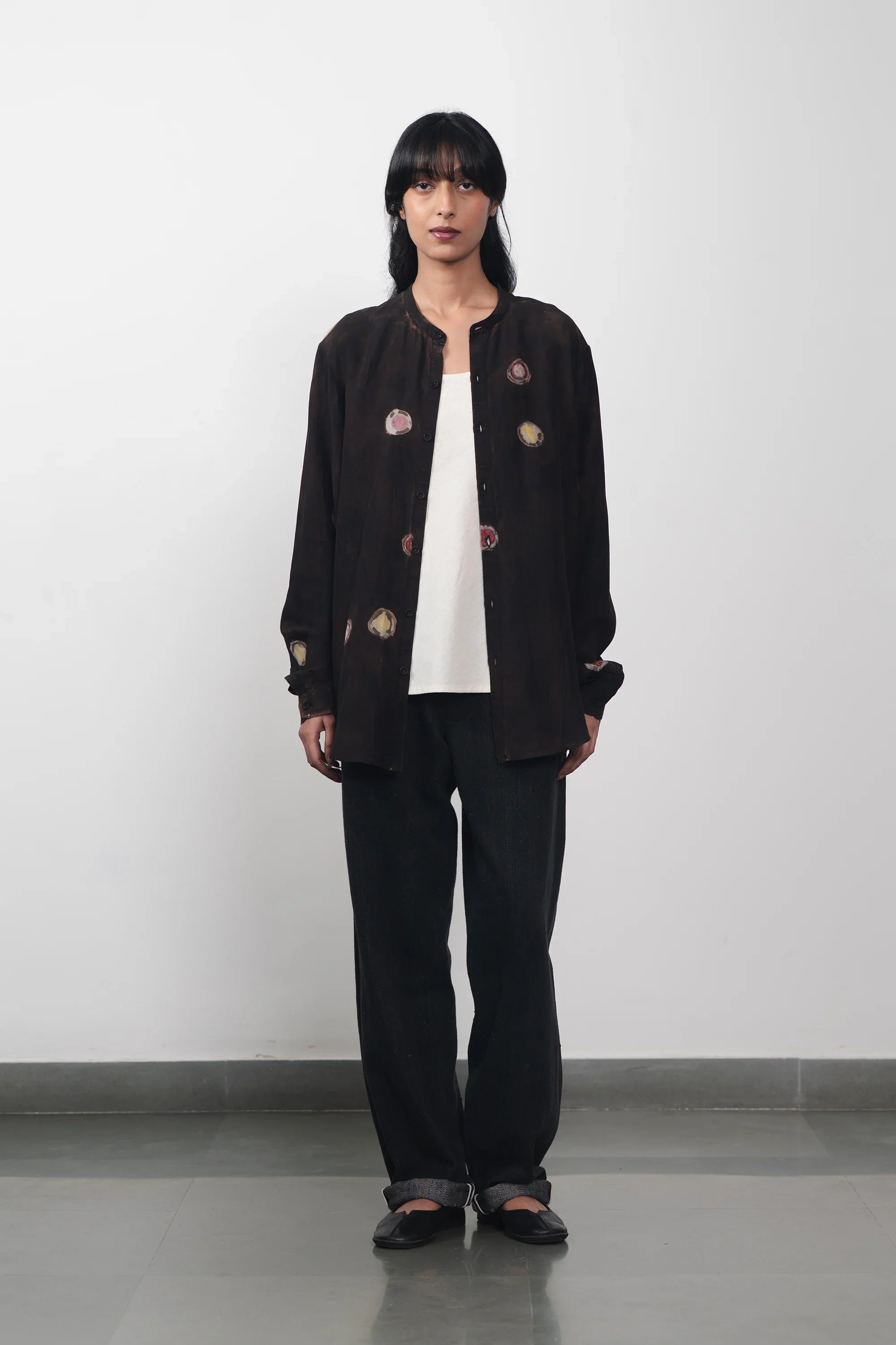 Band Collar Shirt Hand Painted