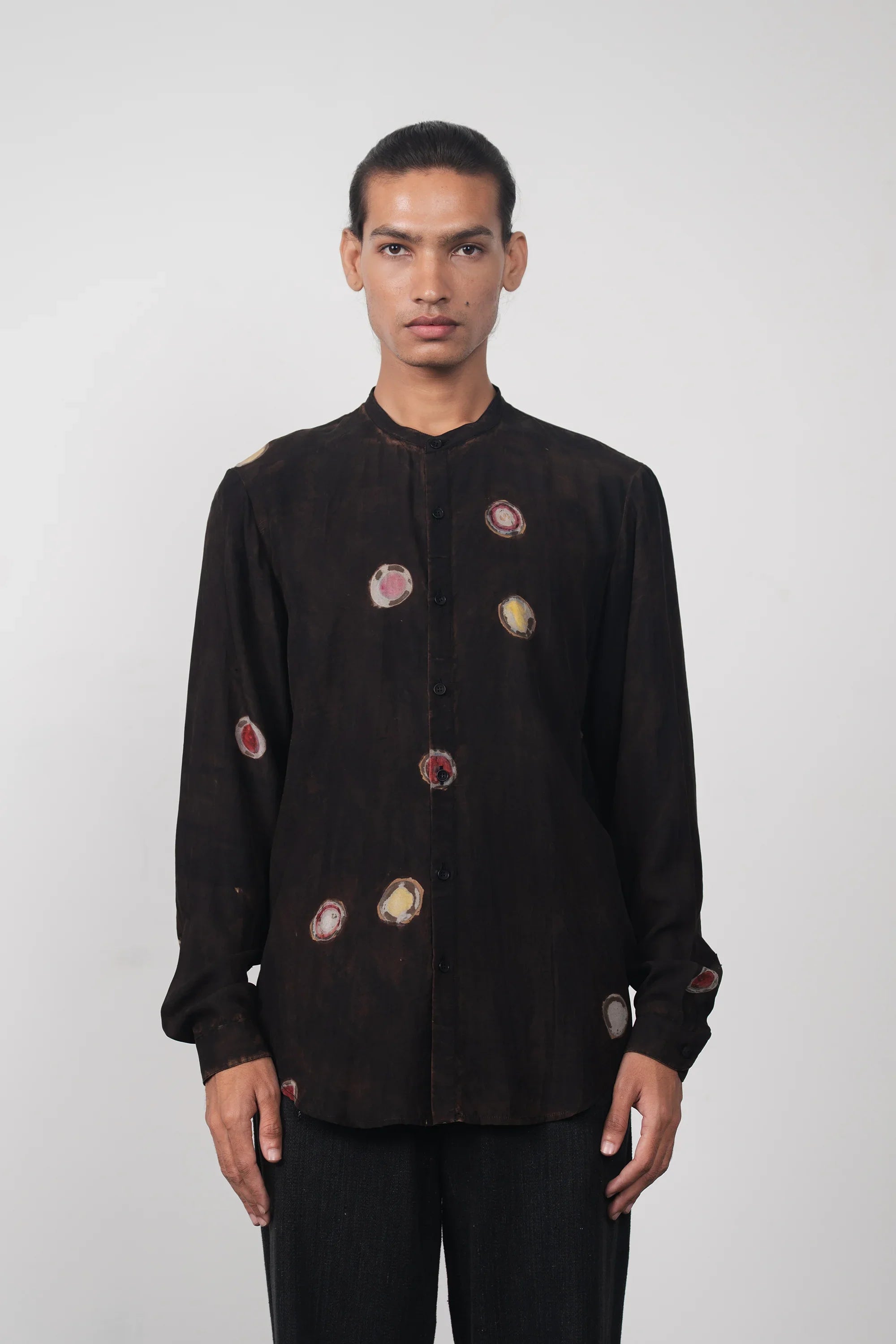 Hand Painted Band Collar Shirt