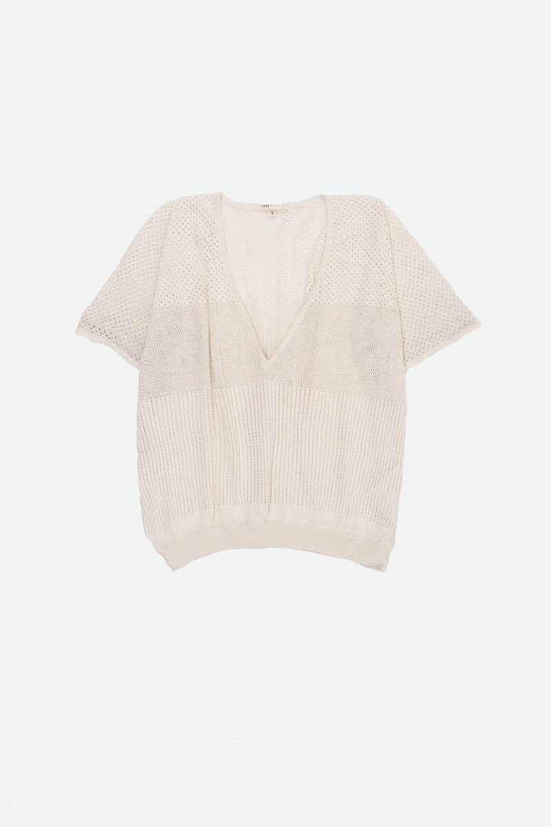 Undyed Cotton Plunge Neck T-Shirt With Pattern