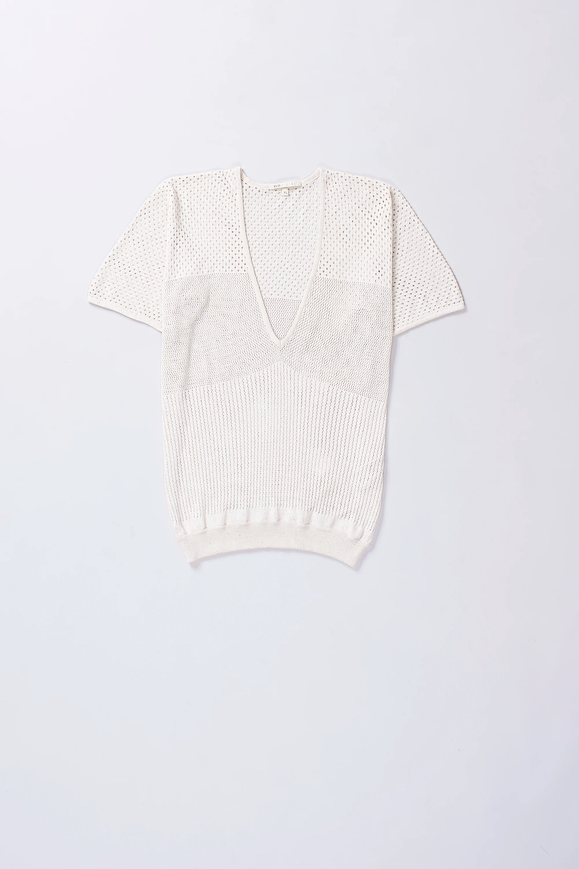 Women Plunge Neck Ecru T-Shirt