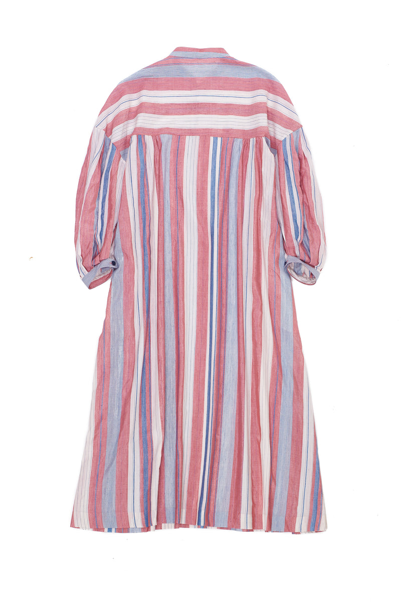 MULTI COLOURED STRIPE COTTON SILK SUMMER DRESS