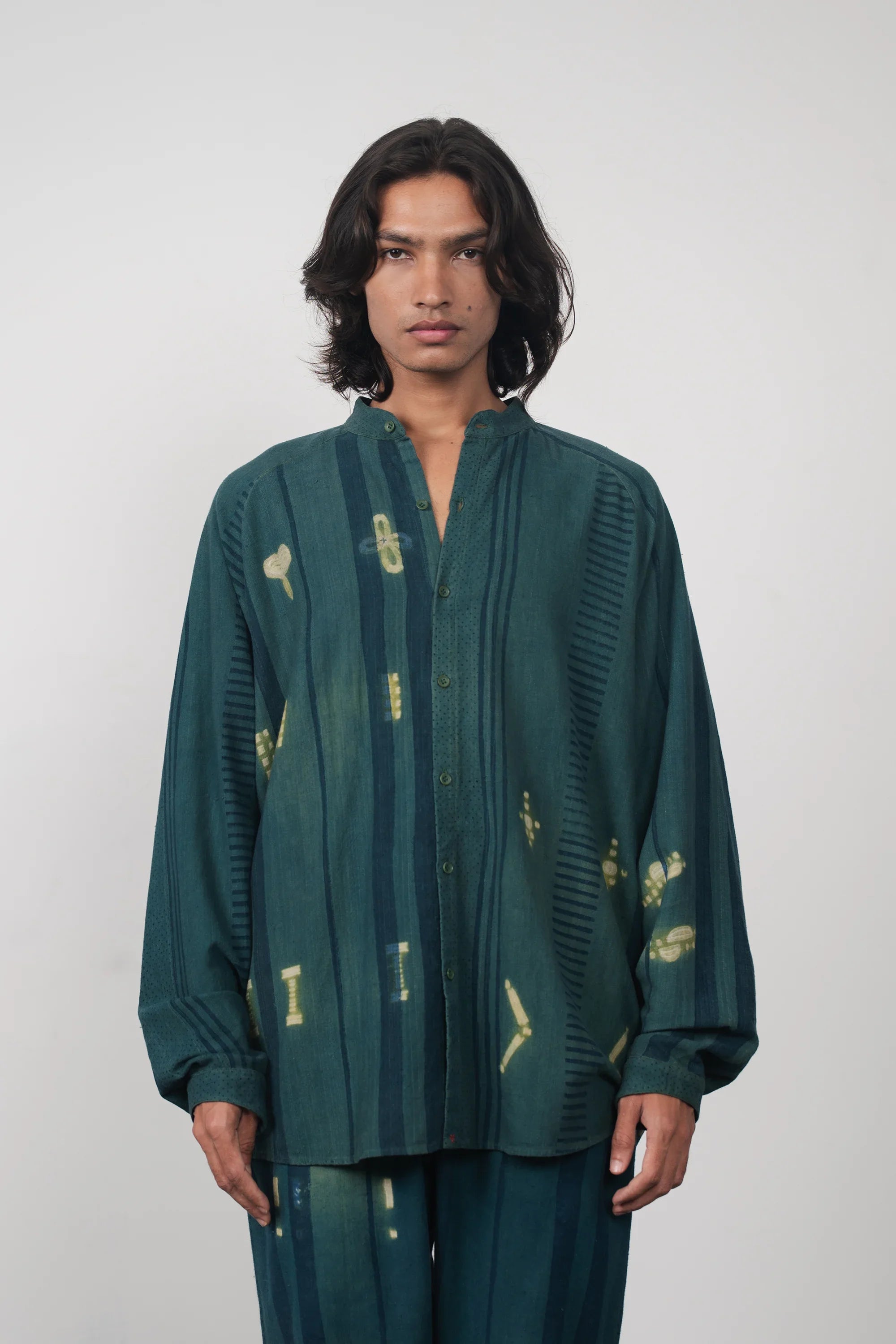 Block Printed Shirt With Shibori