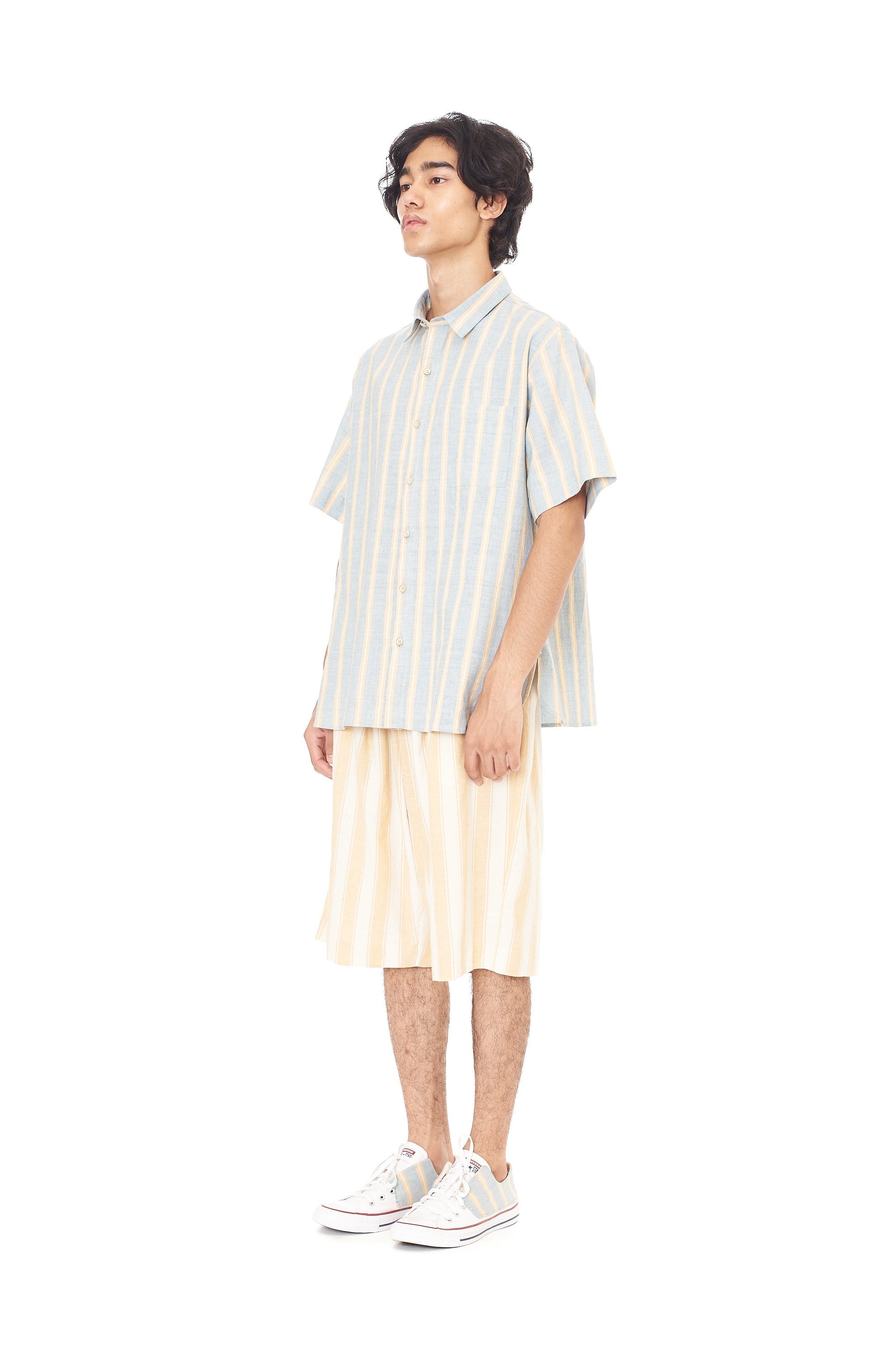 LIGHT INDIGO YARN DYED WEFT STRIPES SUMMER SHIRT