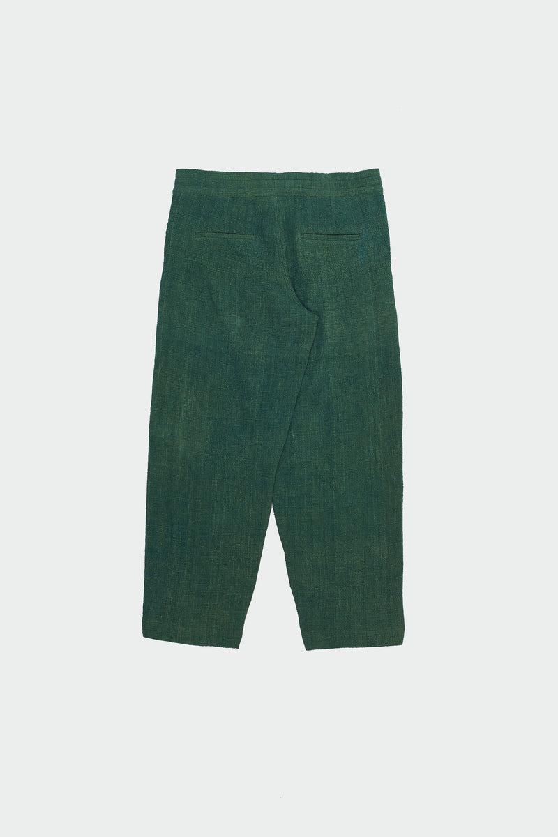 Olive Green Handspun Cotton Textured Pleated Trousers