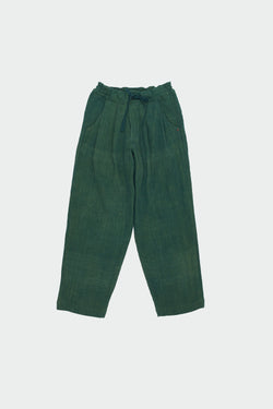 OLIVE GREEN HANDSPUN COTTON TEXTURED PLEATED TROUSERS