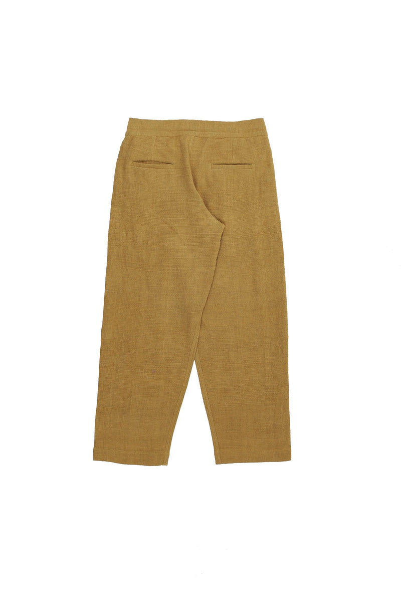 MUSTARD YELLOW TEXTURED PLEATED TROUSERS