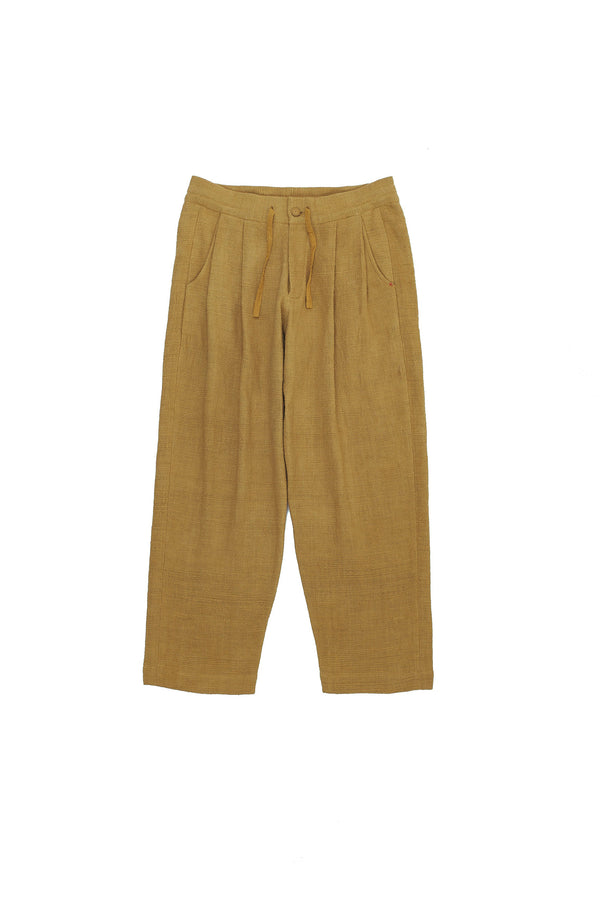 Mustard Yellow Textured Pleated Trousers