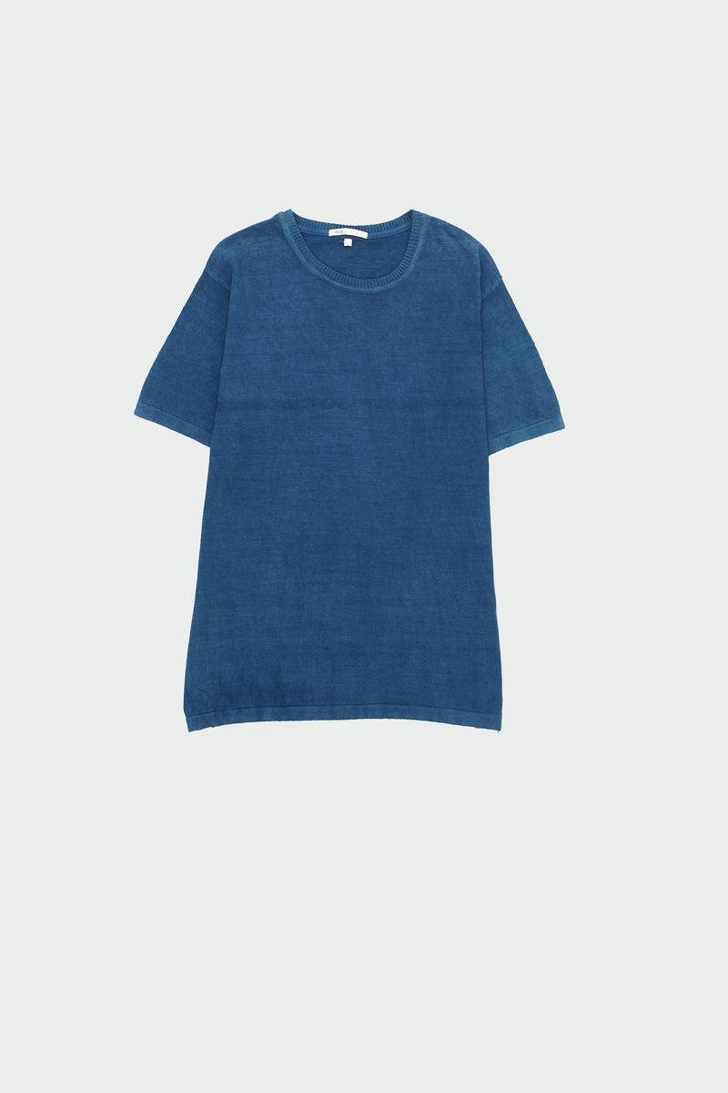 INDIGO HANDSPUN KNIT HALF SLEEVE T-SHIRT