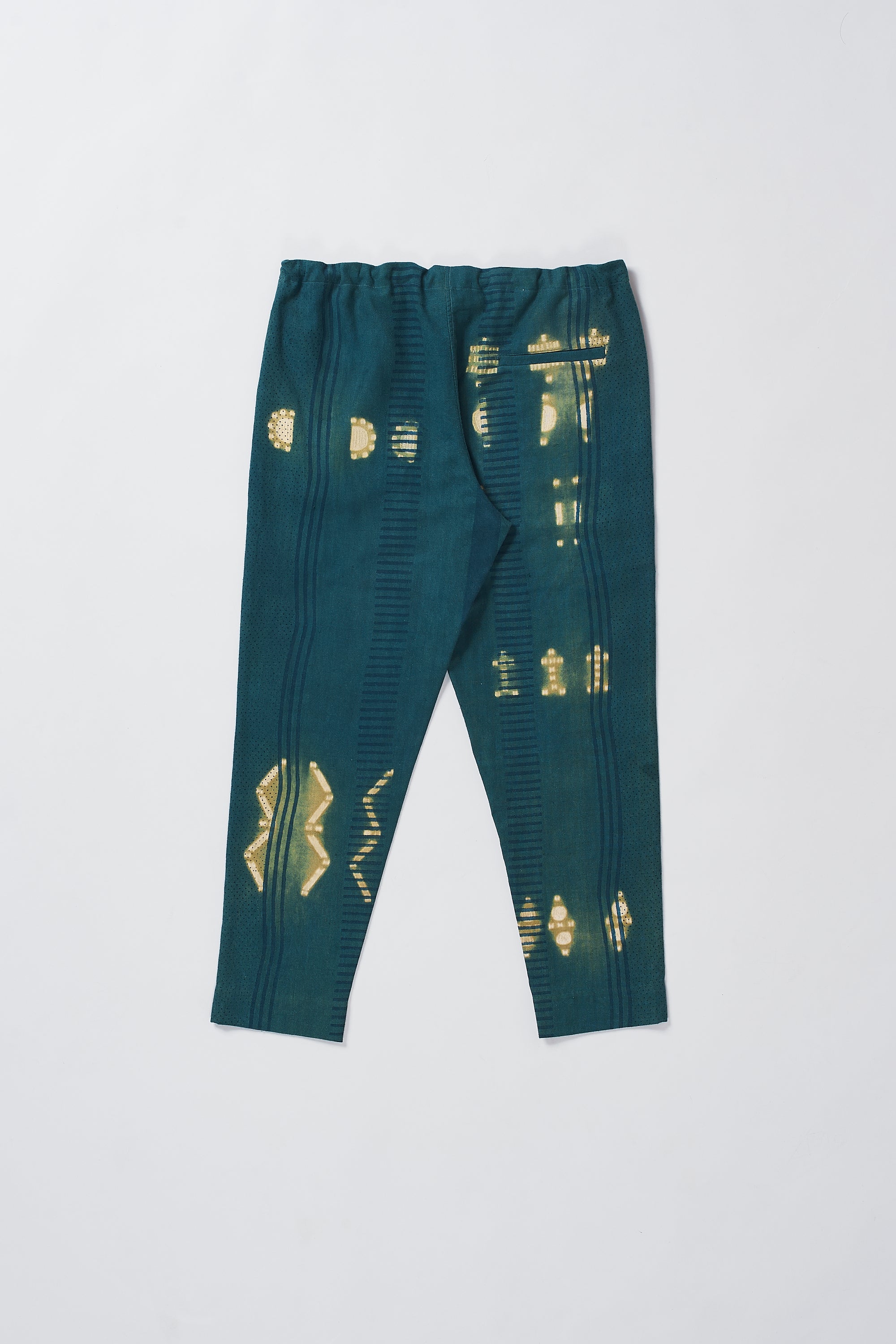 BOTTLE GREEN SHIBORI SOFT COTTON DRAWSTRING PANTS