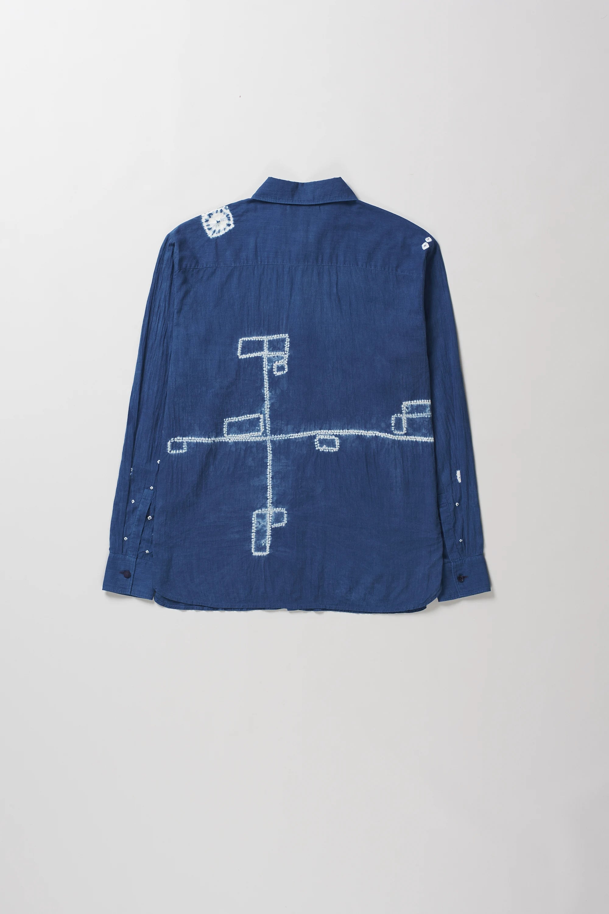 Back image of medium indigo cotton shirt