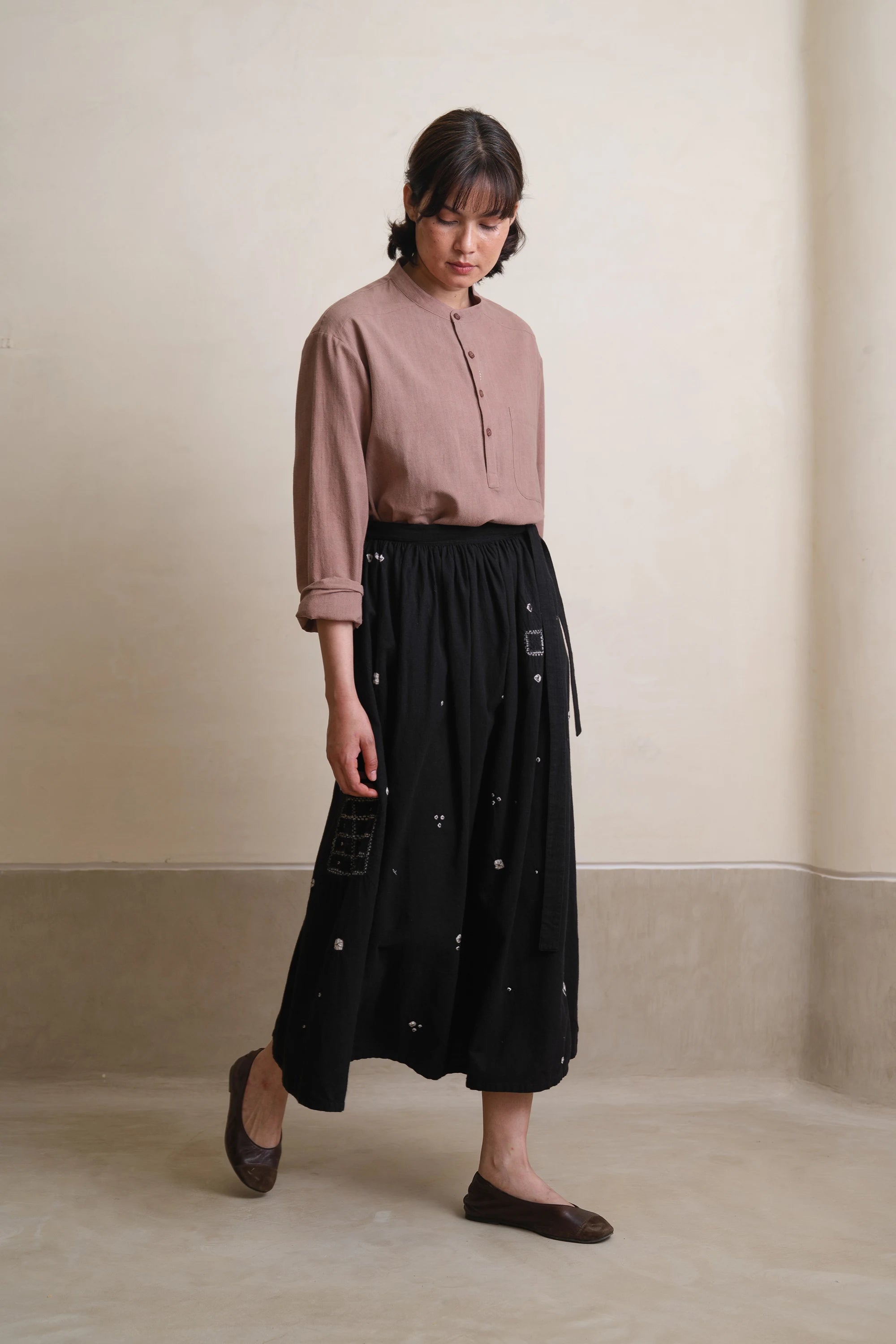 Black Lioma Long Flared Skirt