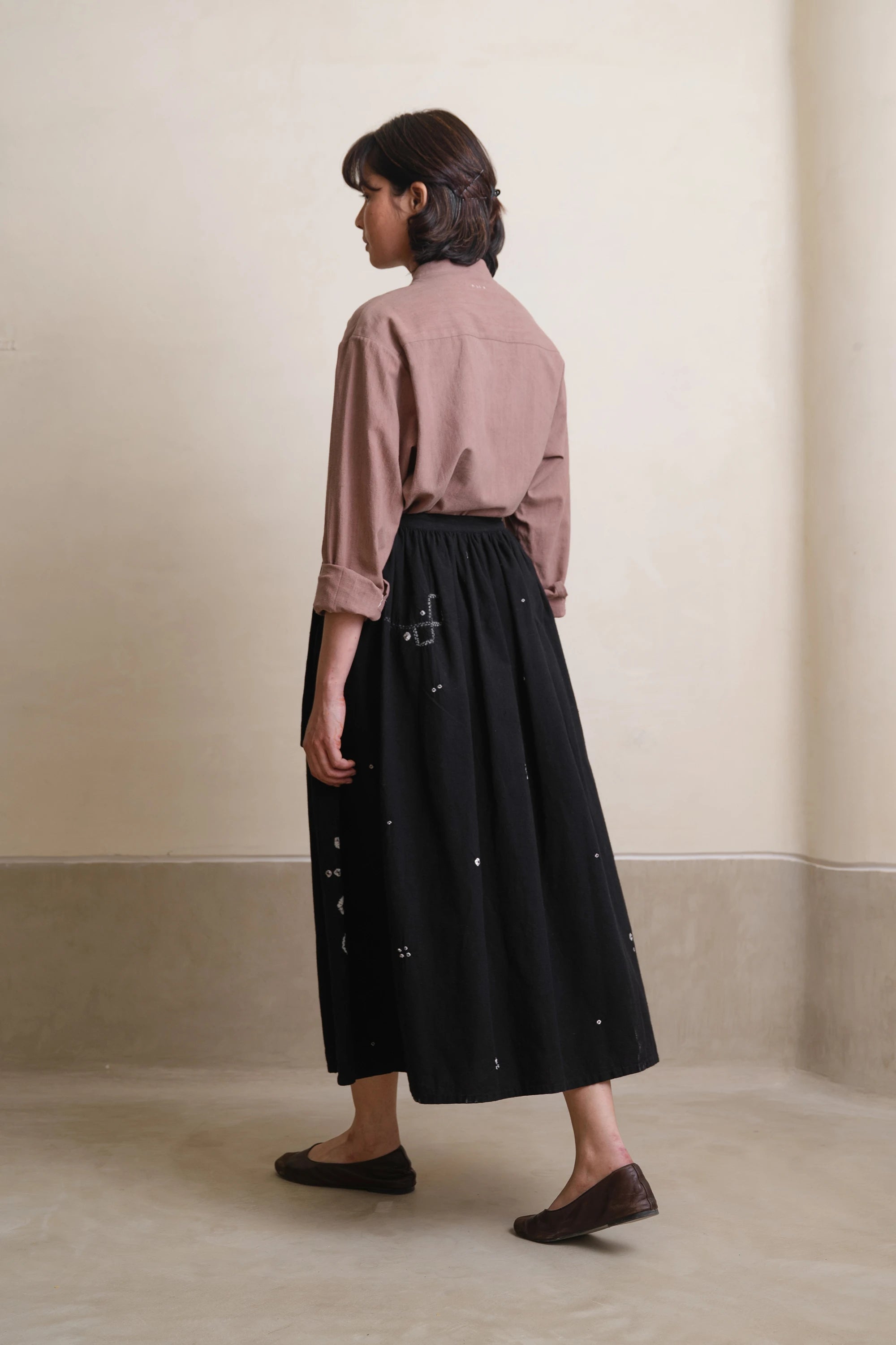 Black Lioma Long Flared Skirt