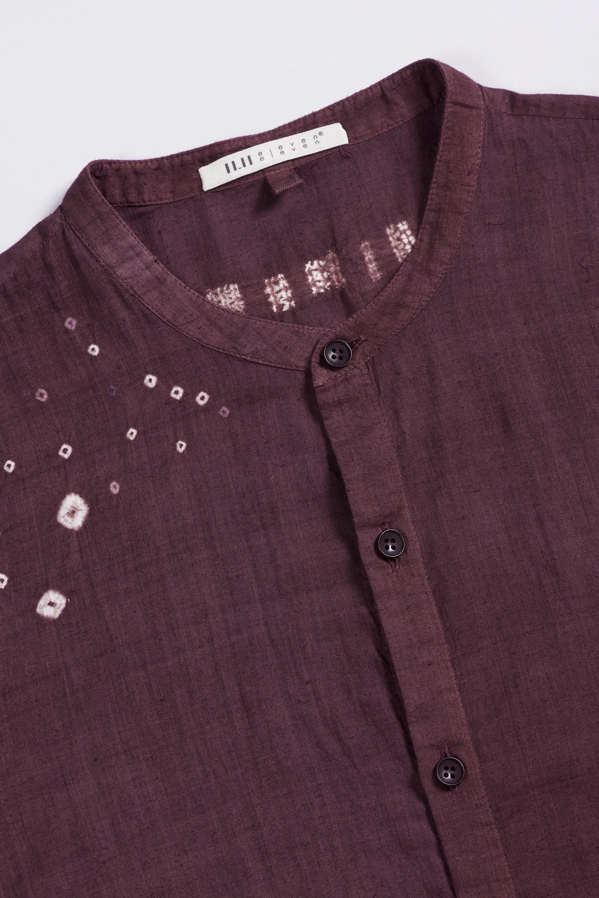 Band Collar Bandhani Shirt in Purple Red