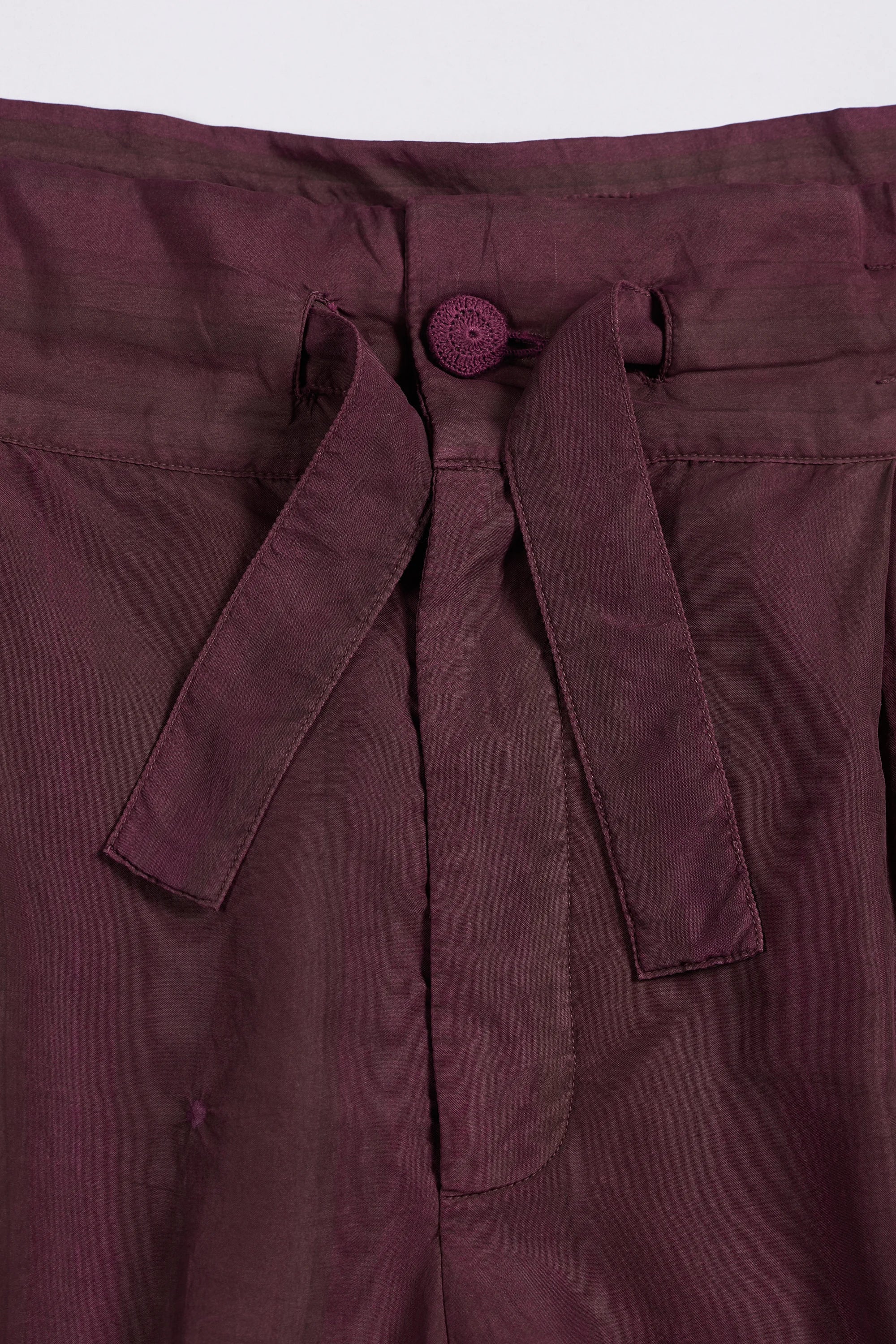 Shibori Silk Trousers in Purple Red
