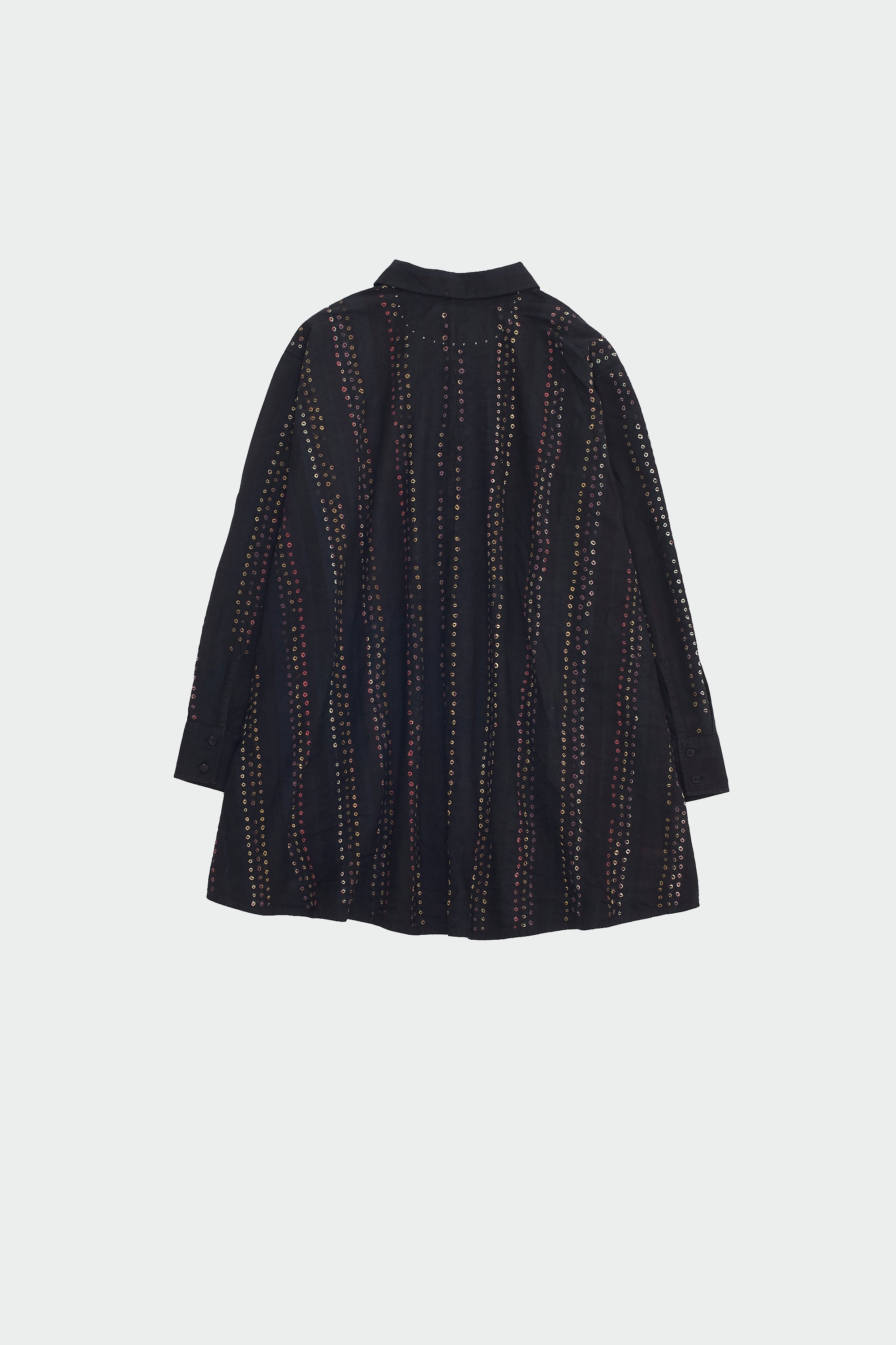 BLACK FLARED TOP WITH MULTICOLOUR BANDHANI STRIPES