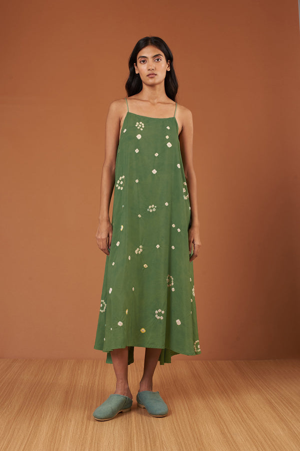 MULTI COLOUR BANDHANI SILK FLARED DRESS