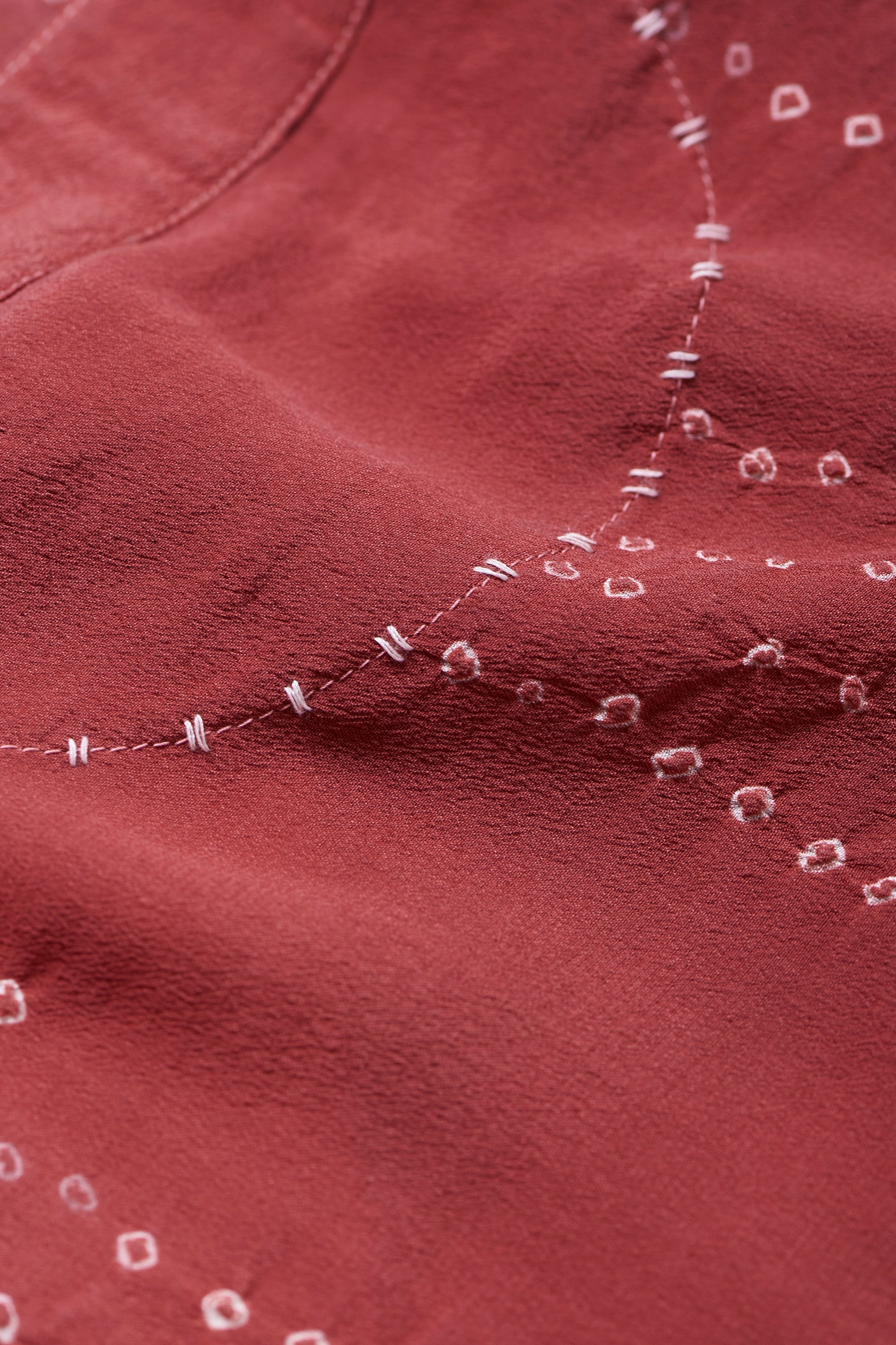 Crimsom Pink Crepe Silk Flared Shirt Featuring Miniature Bandhani