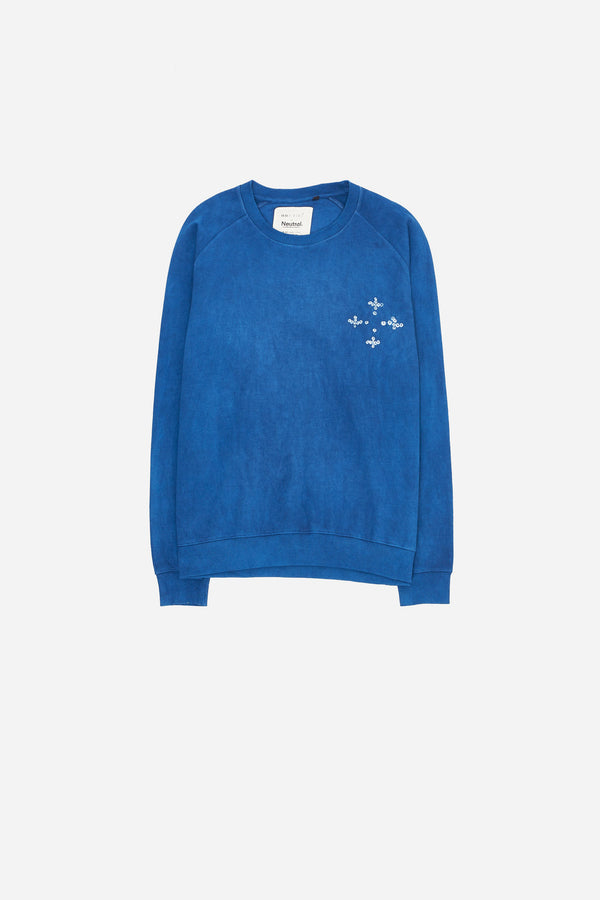 Indigo Dyed Organic Cotton Sweatshirt Crafted With Bandhani