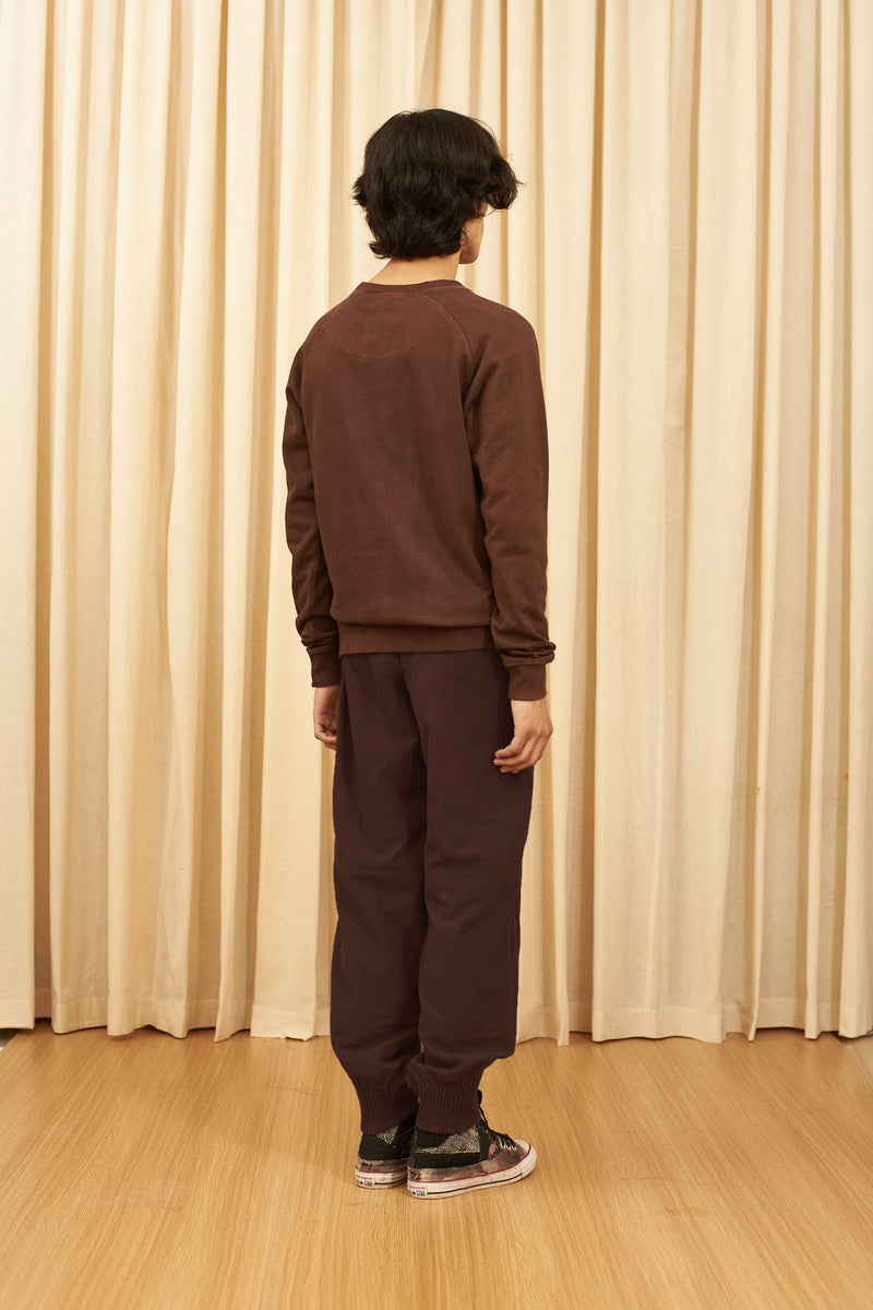 BURNT UMBER SOLID COTTON WOVEN JOGGERS