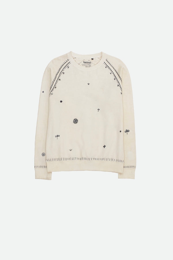 ECRU COTTON SWEATSHIRT WITH EMBROIDERED