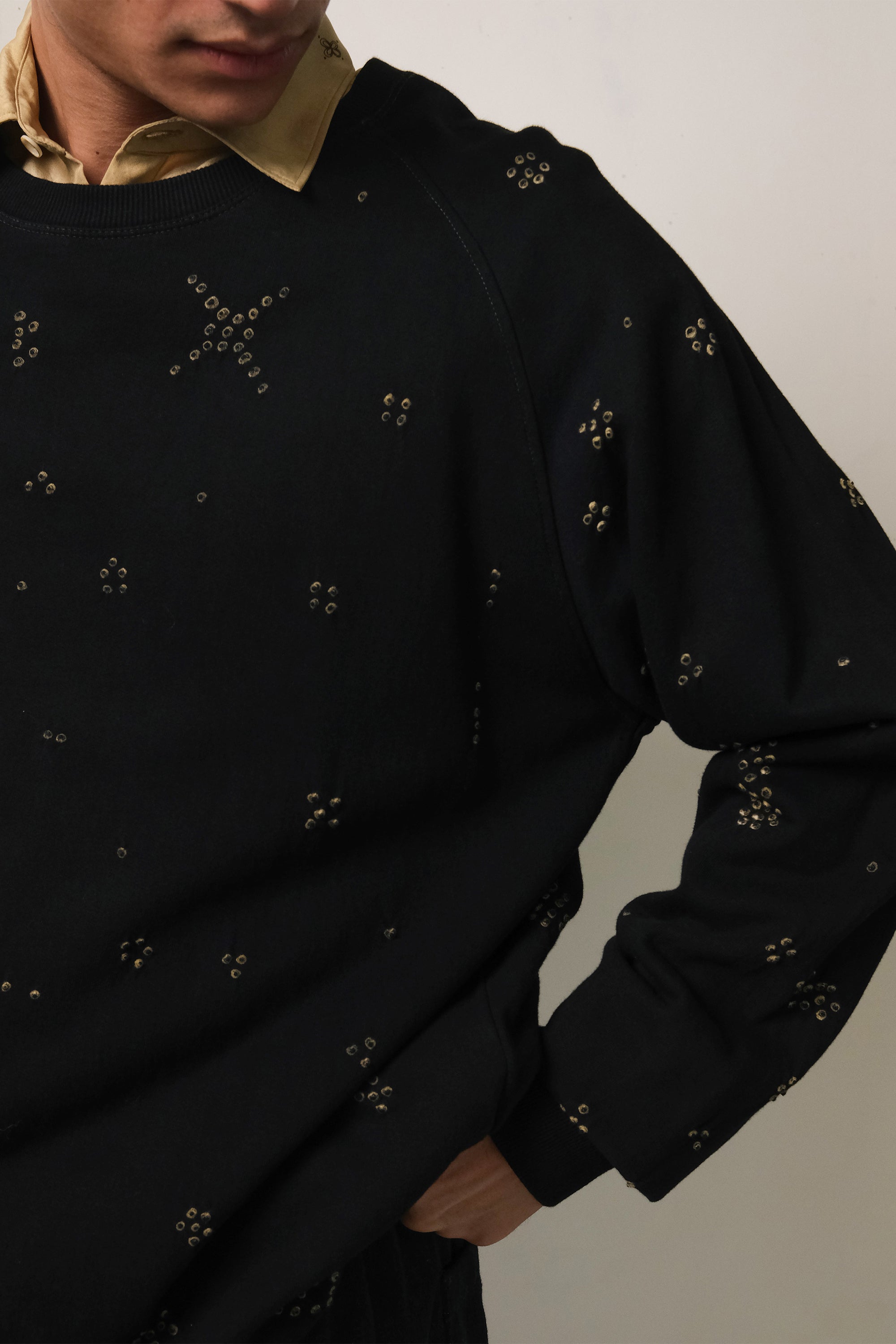 BLACK BANDHANI COTTON SWEATSHIRT