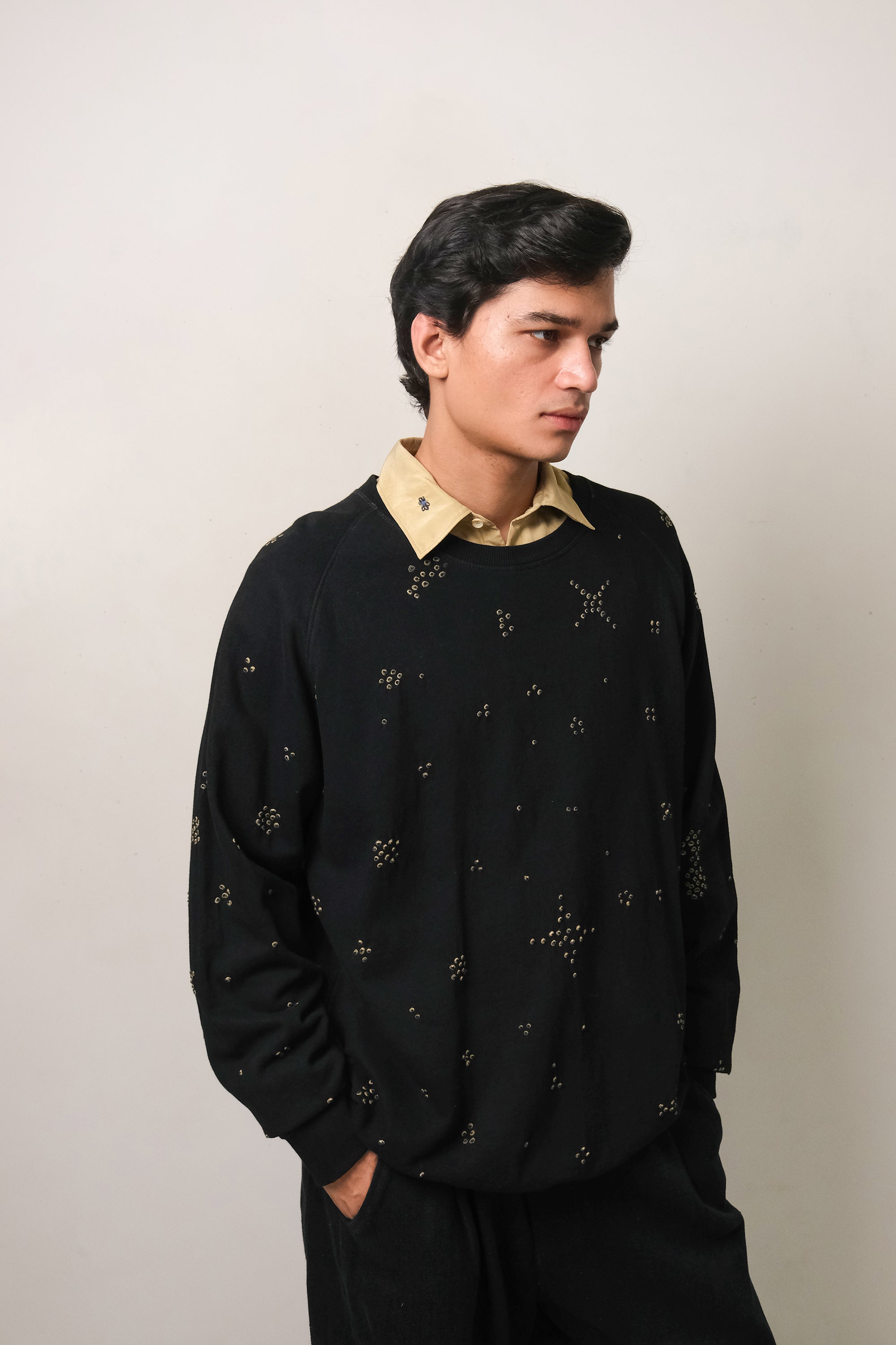 BLACK BANDHANI COTTON SWEATSHIRT