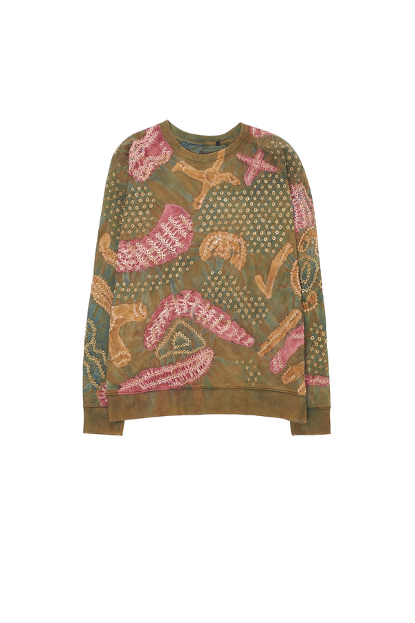 Multicolour Handpainted Sweatshirt Crafted With Bandhani