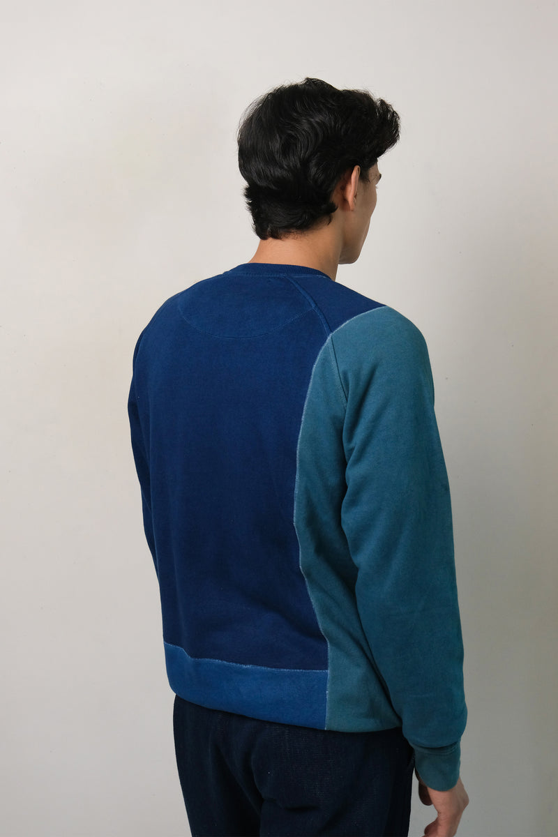 SHADE OF INDIGO PATCHWORK COTTON SWEATSHIRT