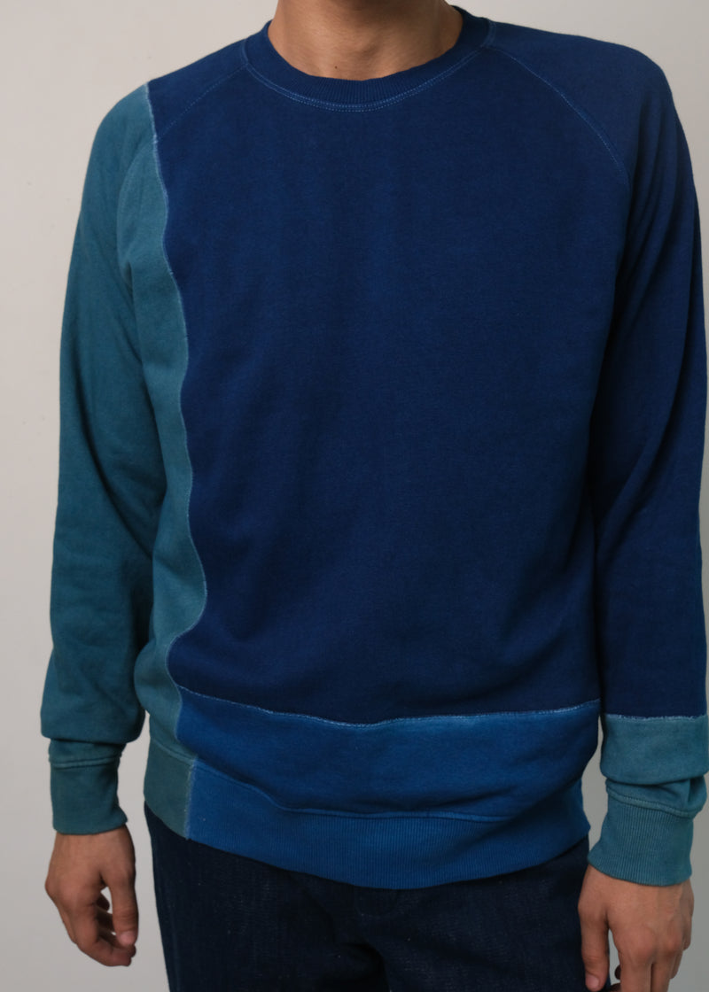 SHADE OF INDIGO PATCHWORK COTTON SWEATSHIRT