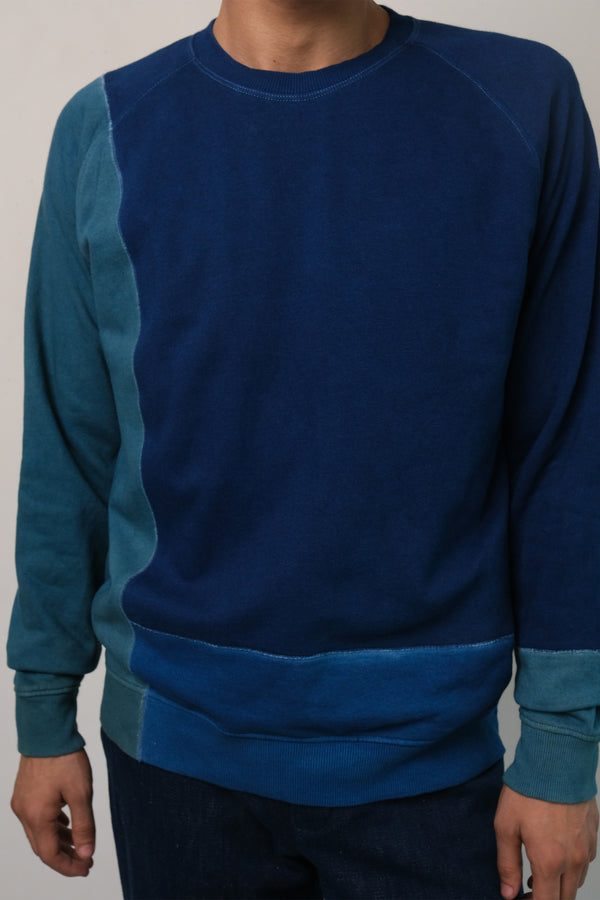 SHADE OF INDIGO PATCHWORK COTTON SWEATSHIRT