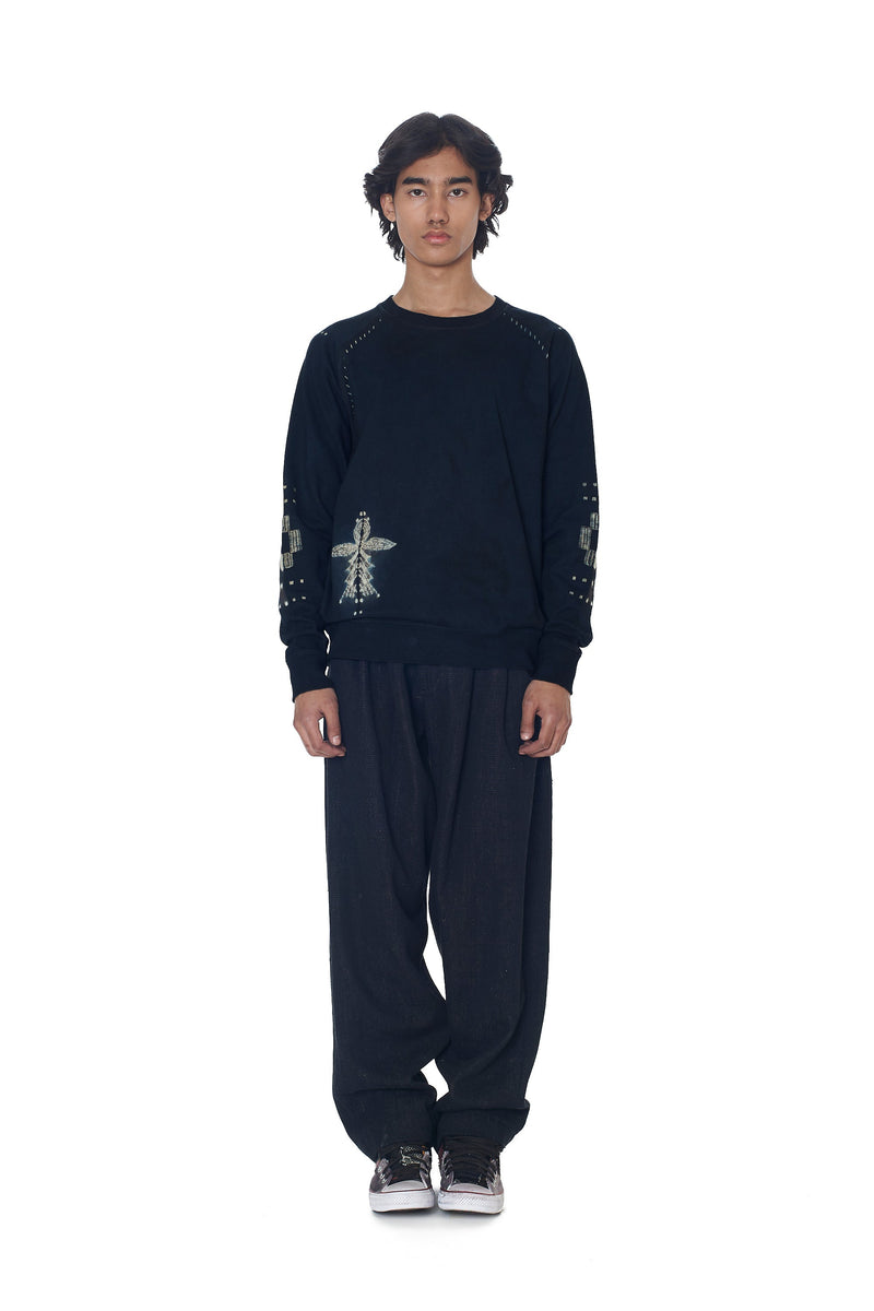 BLACK SHIBORI ORGANIC COTTON SWEATSHIRT