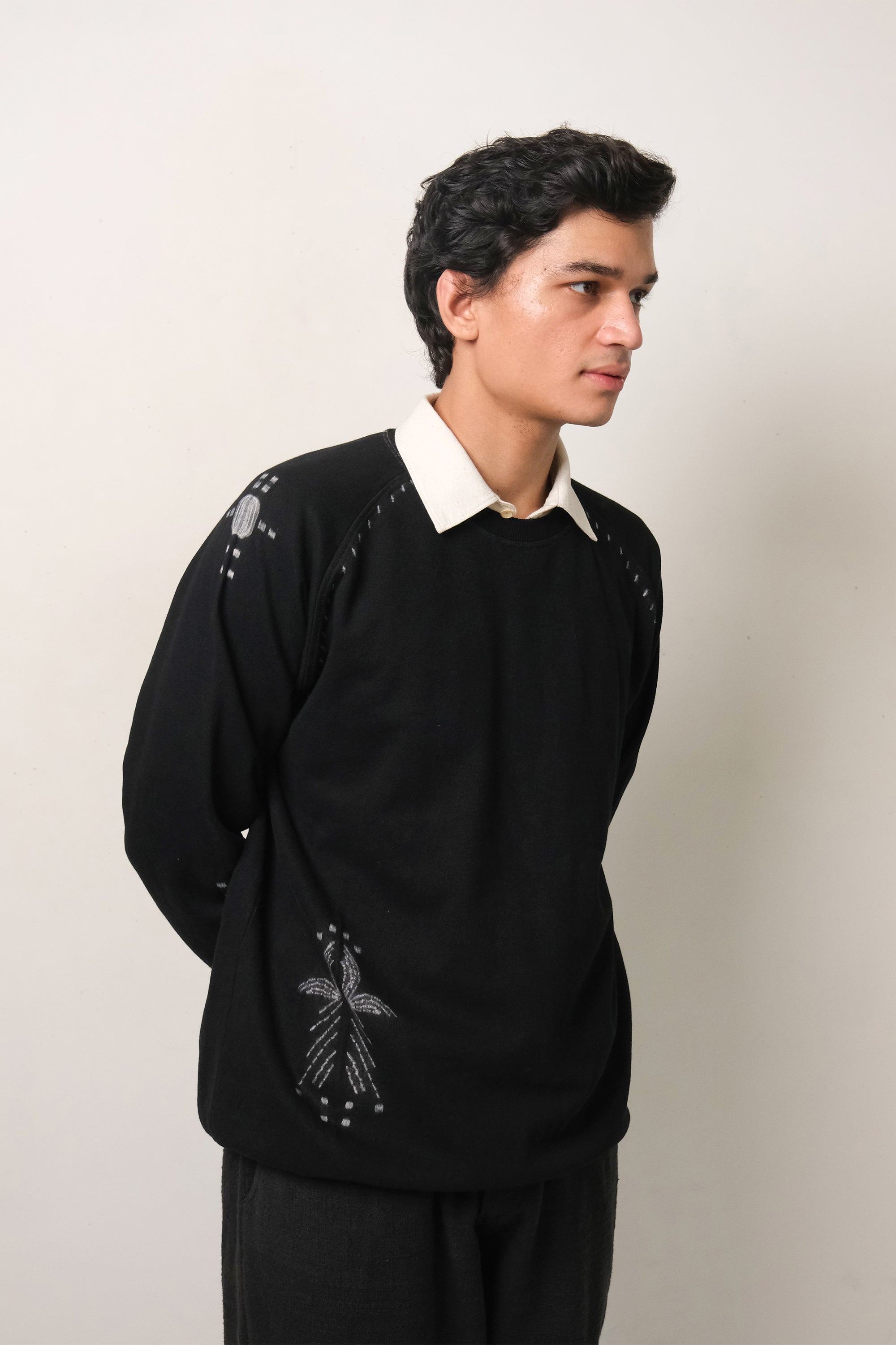 BLACK SHIBORI ORGANIC COTTON SWEATSHIRT