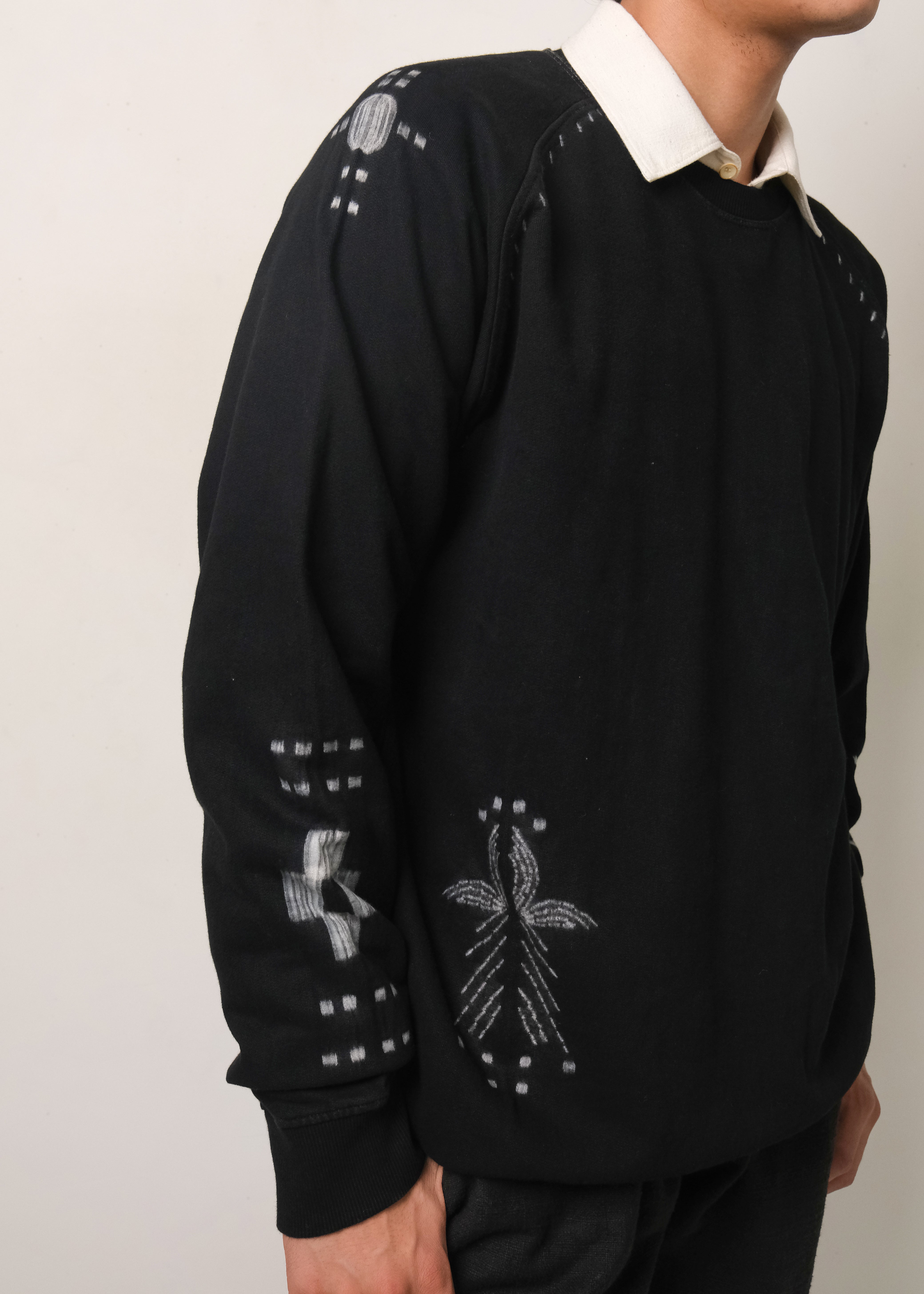 BLACK SHIBORI ORGANIC COTTON SWEATSHIRT