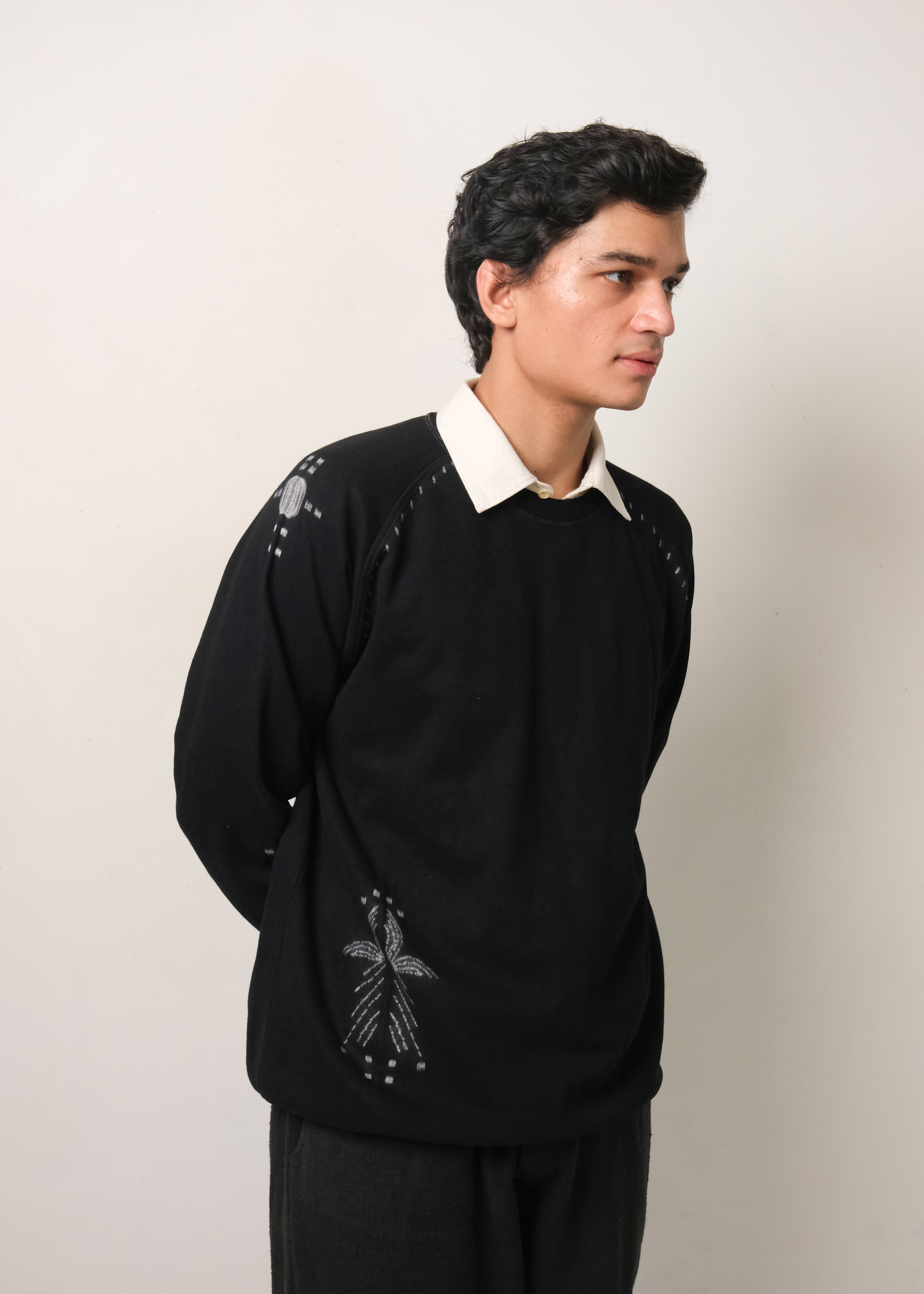 BLACK SHIBORI ORGANIC COTTON SWEATSHIRT