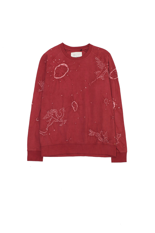 CRIMSON PINK ORGANIC COTTON SWEATSHIRT CRAFTED WITH ALL-OVER BANDHANI MOTIFS