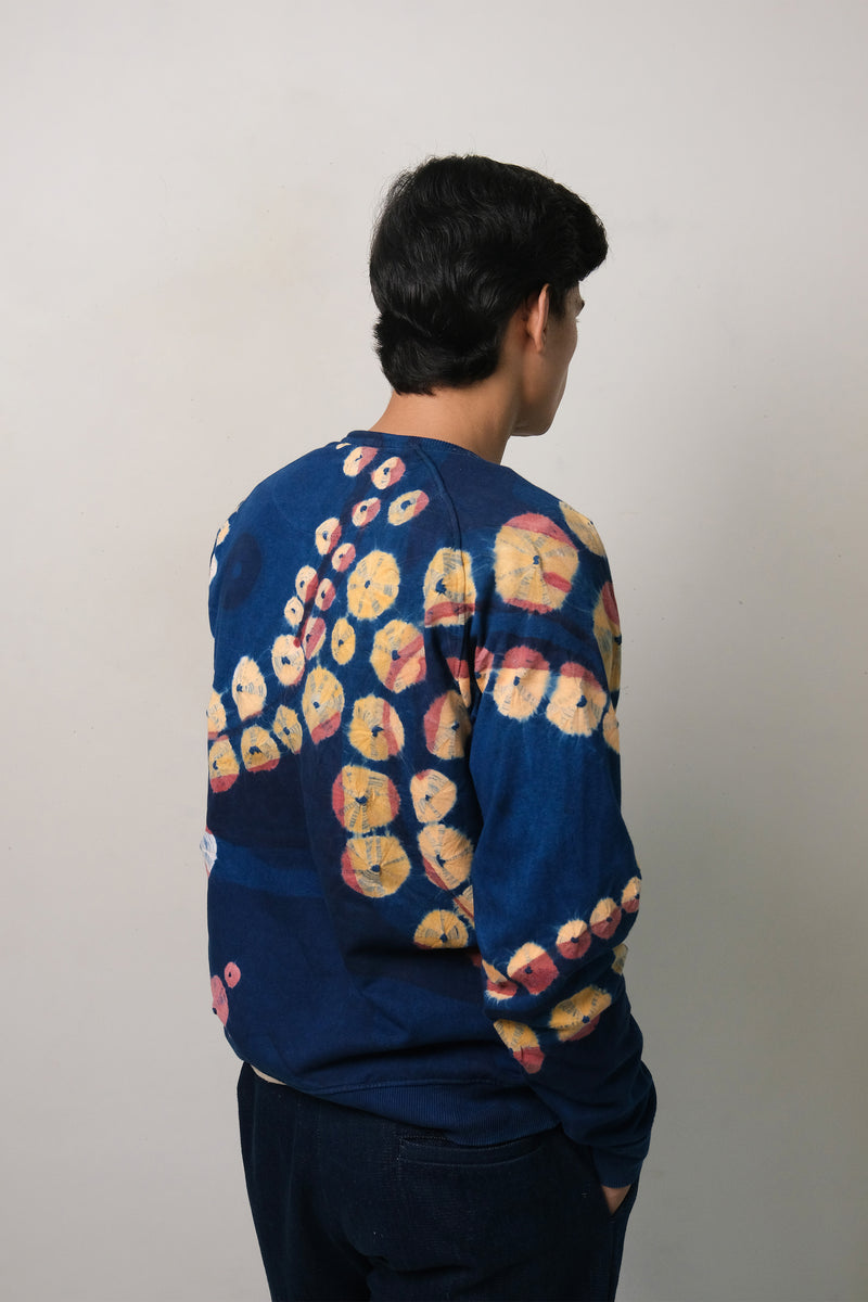 INDIGO HAND PAINTED & BANDHANI SWEATSHIRT