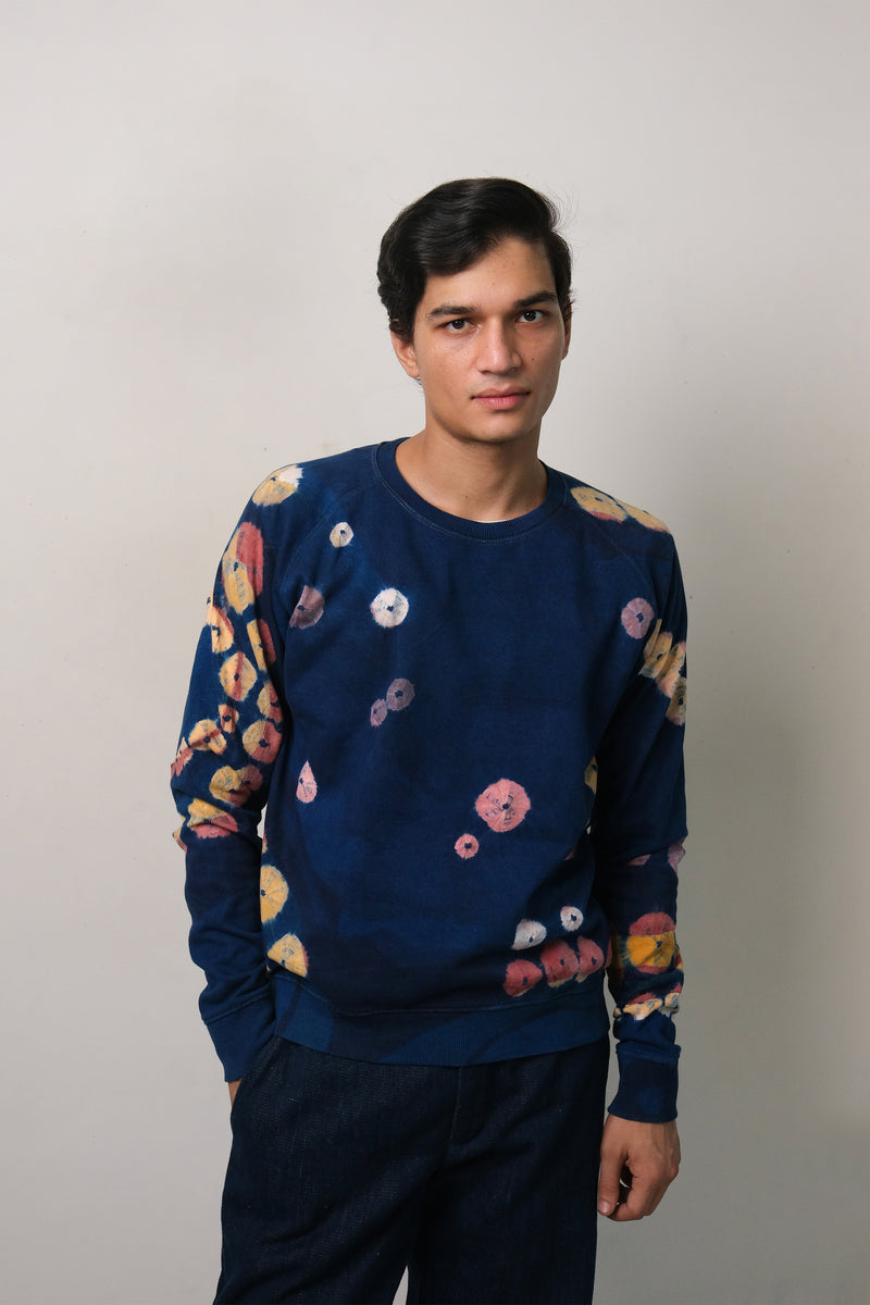 INDIGO HAND PAINTED & BANDHANI SWEATSHIRT